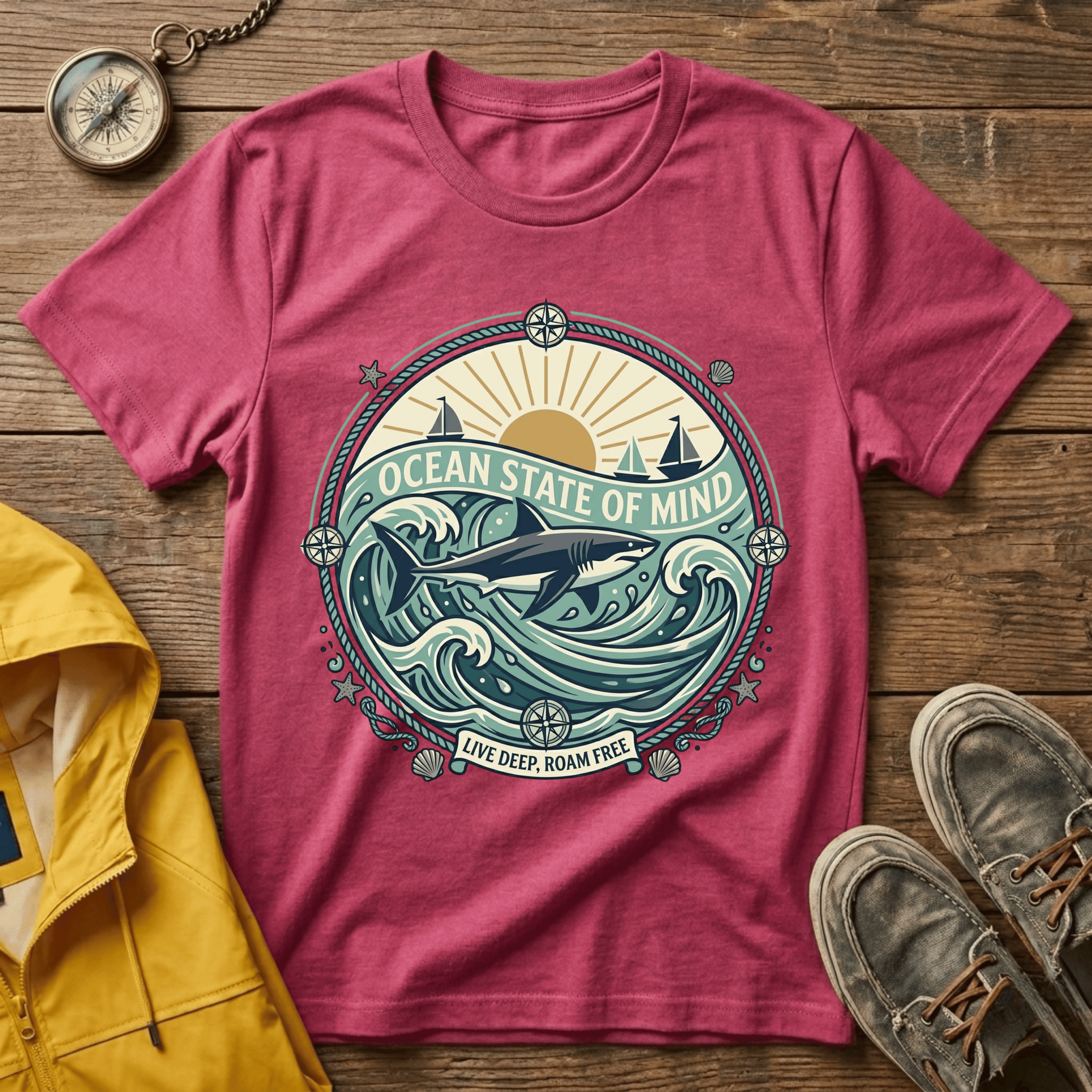 Ocean State of Mind T-Shirt — Vintage Surf Waves Tee