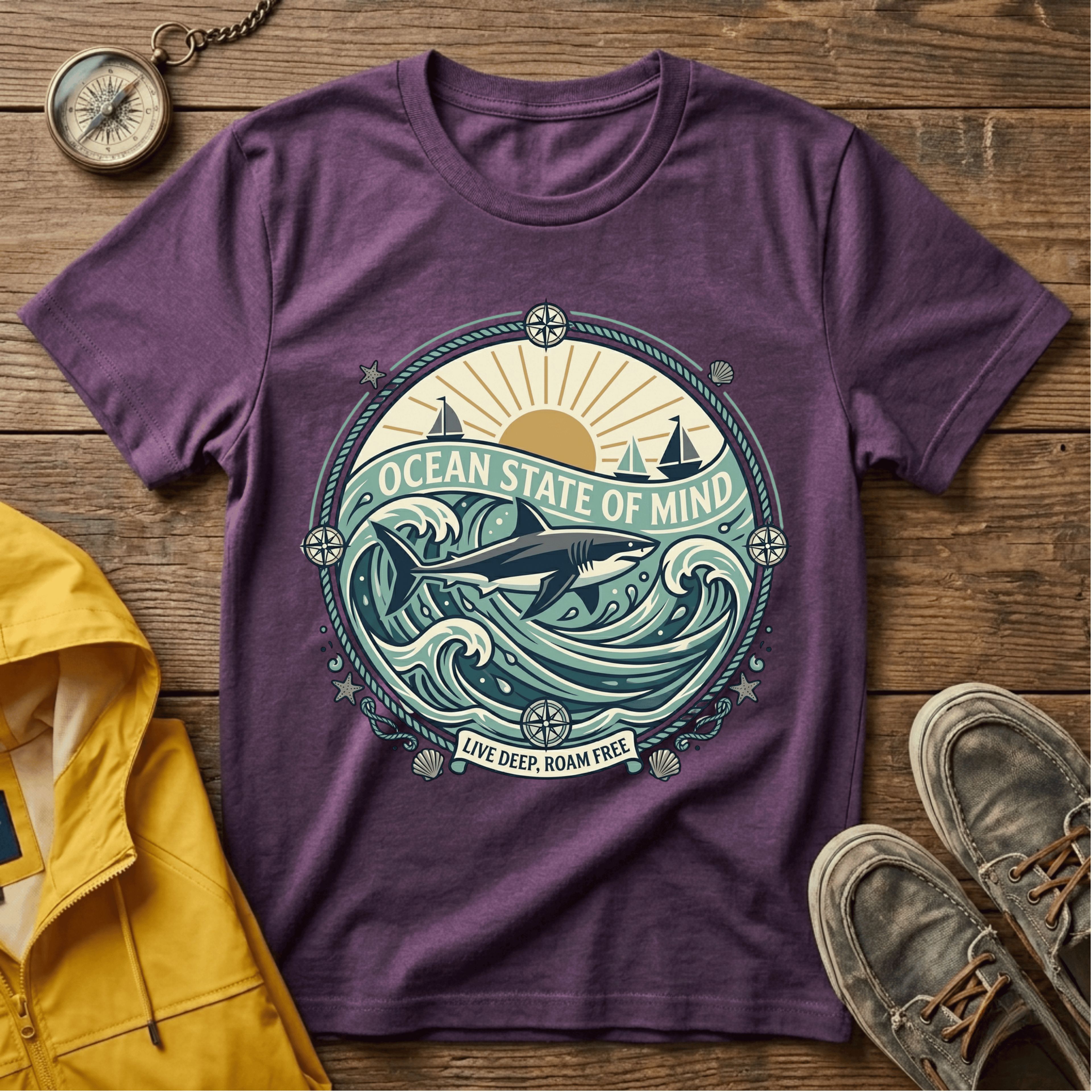 Ocean State of Mind T-Shirt — Vintage Surf Waves Tee