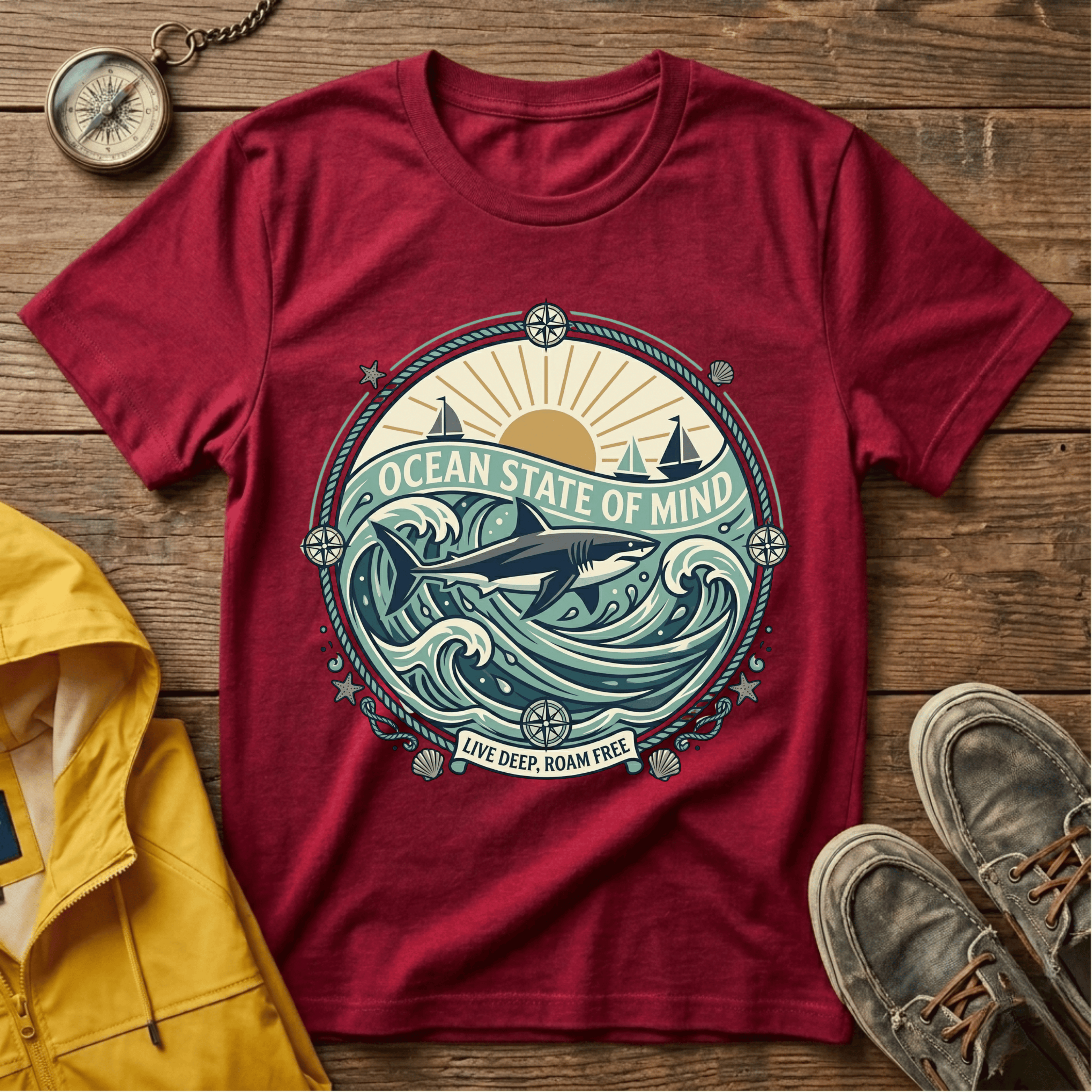 Ocean State of Mind T-Shirt — Vintage Surf Waves Tee