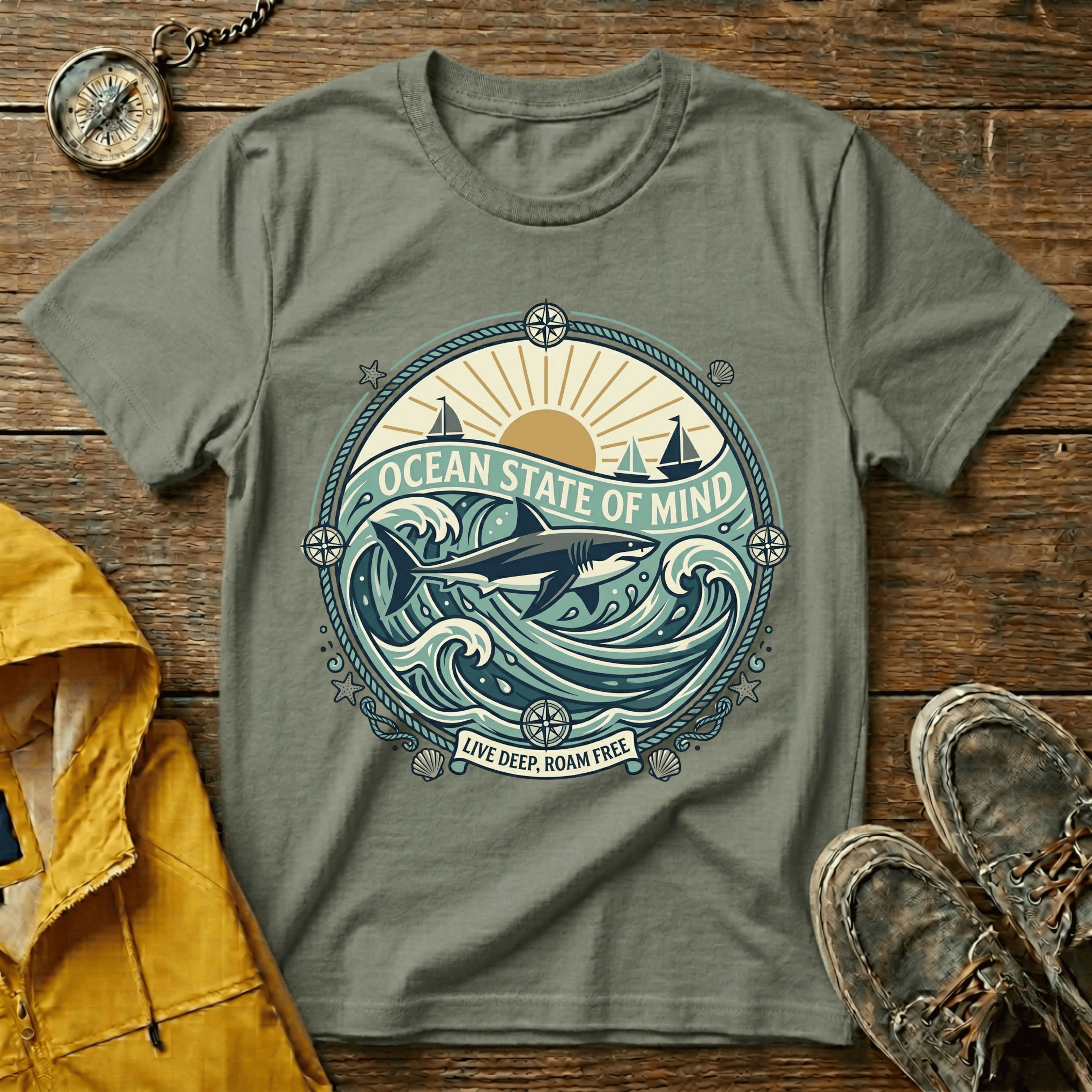Ocean State of Mind T-Shirt — Vintage Surf Waves Tee