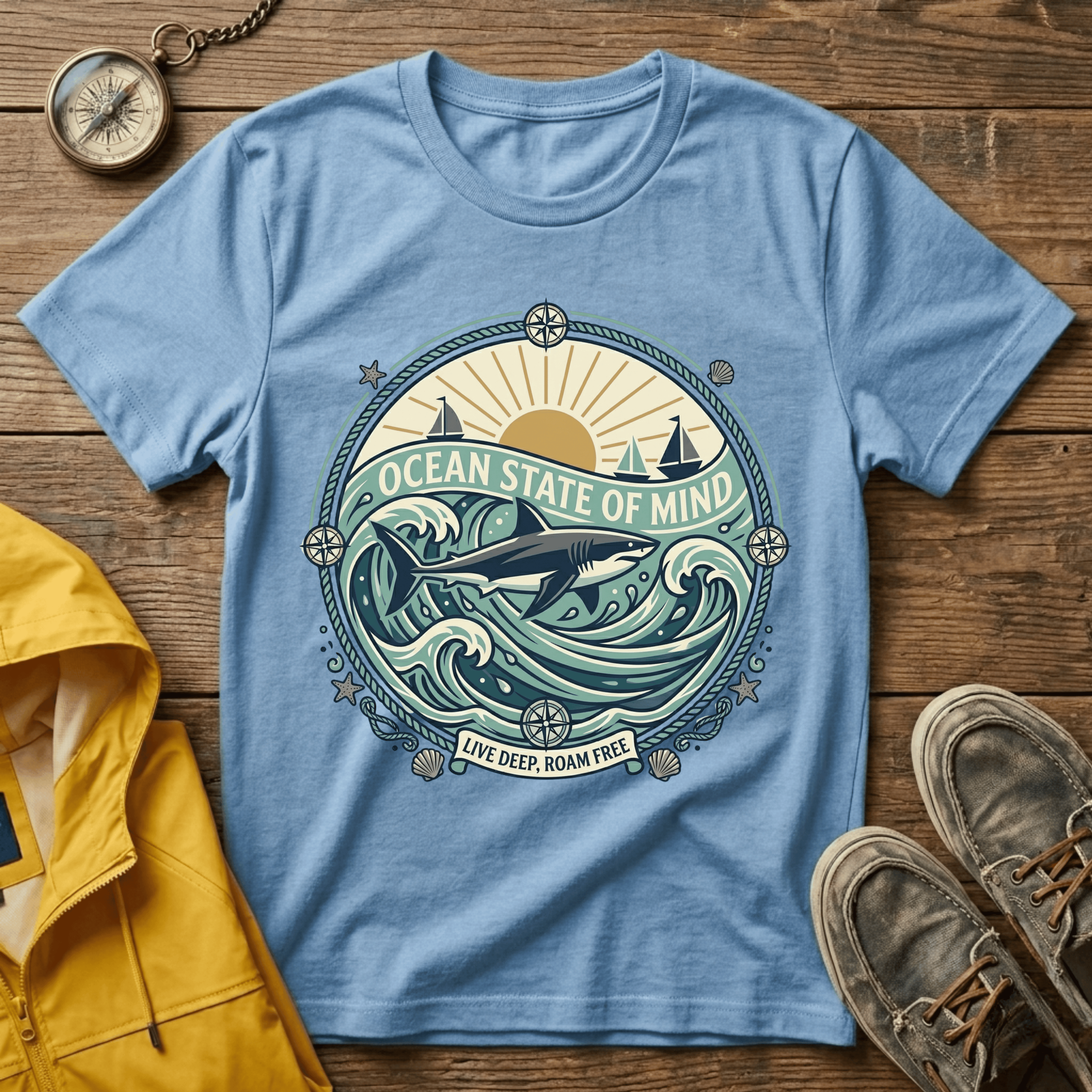 Ocean State of Mind T-Shirt — Vintage Surf Waves Tee