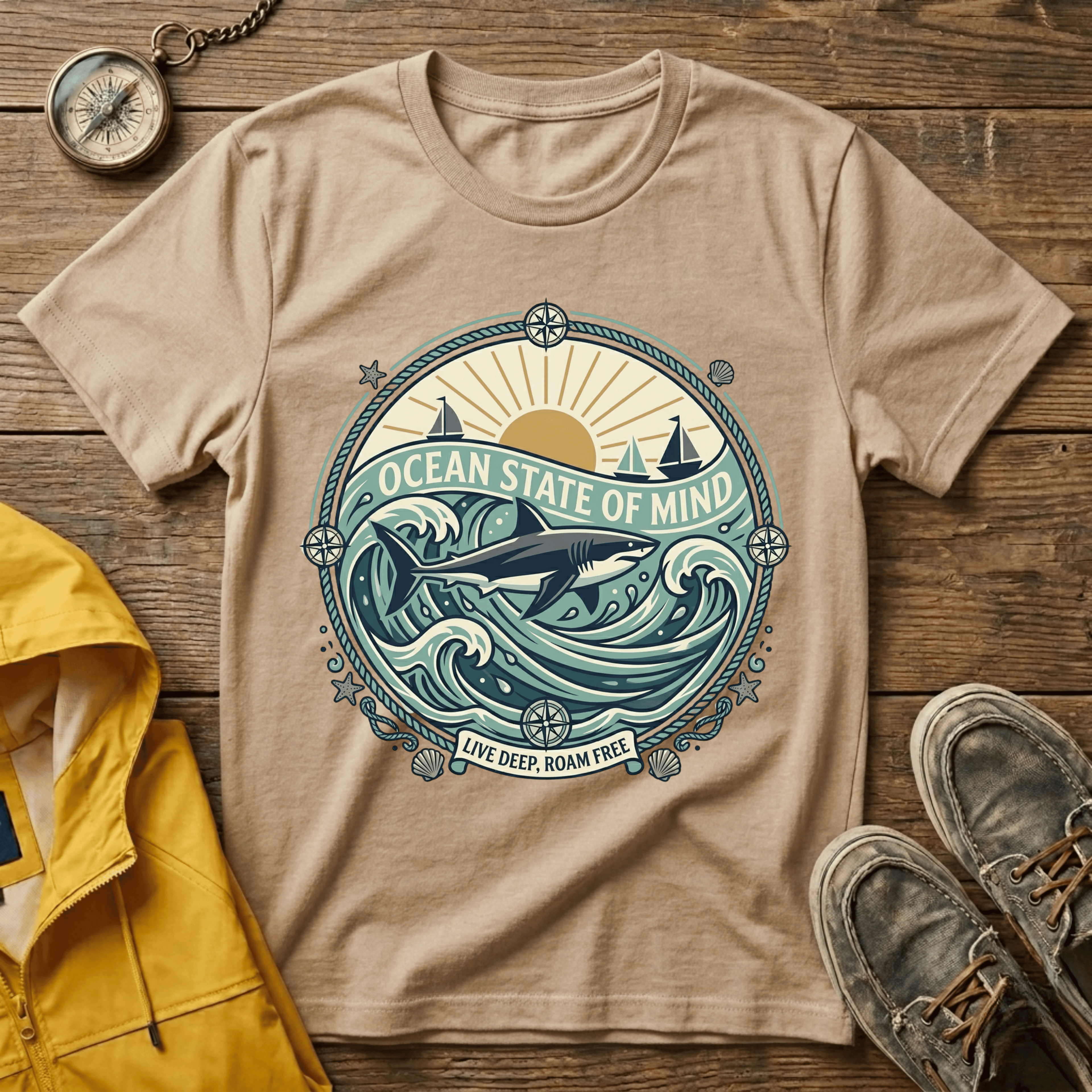 Ocean State of Mind T-Shirt — Vintage Surf Waves Tee