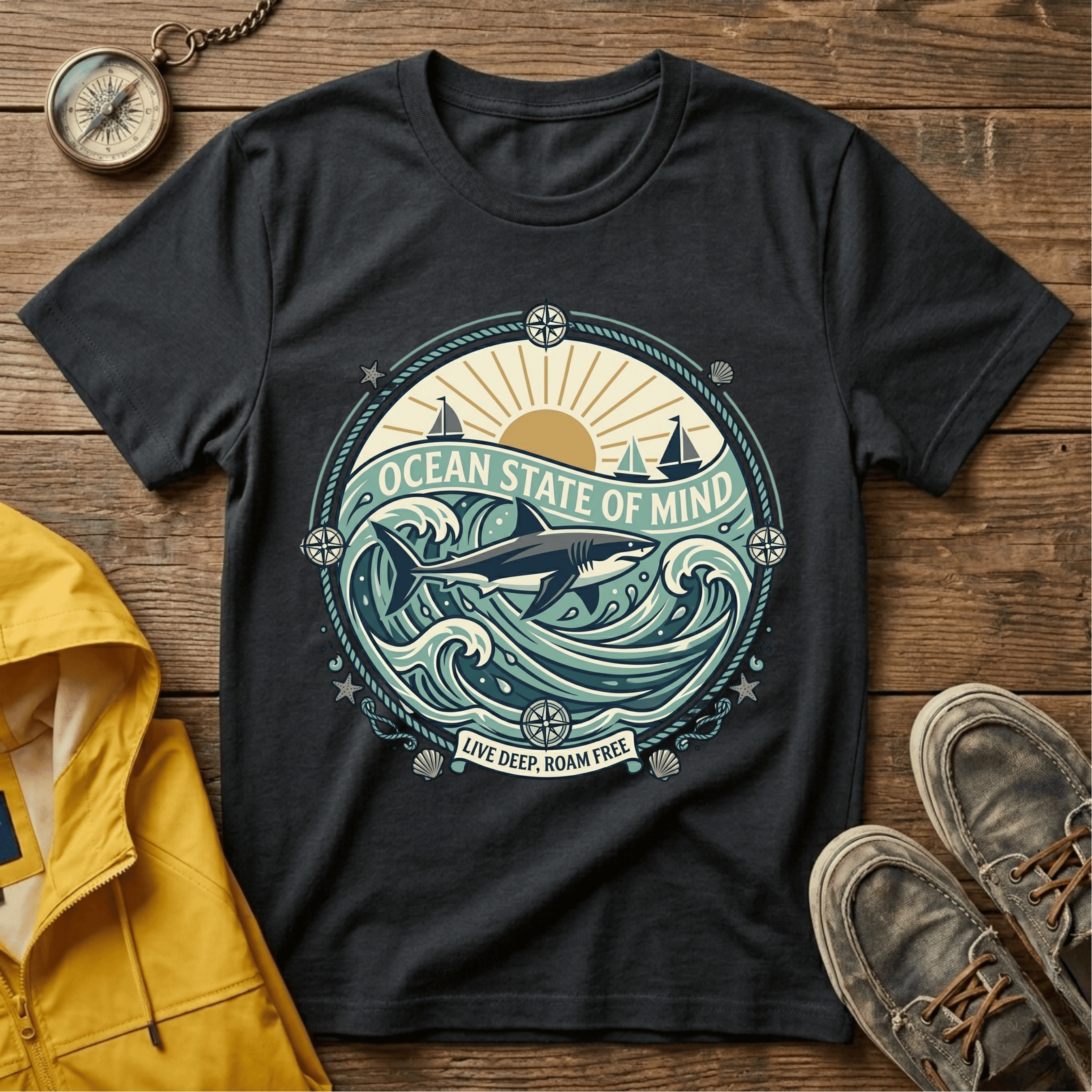 Ocean State of Mind T-Shirt — Vintage Surf Waves Tee