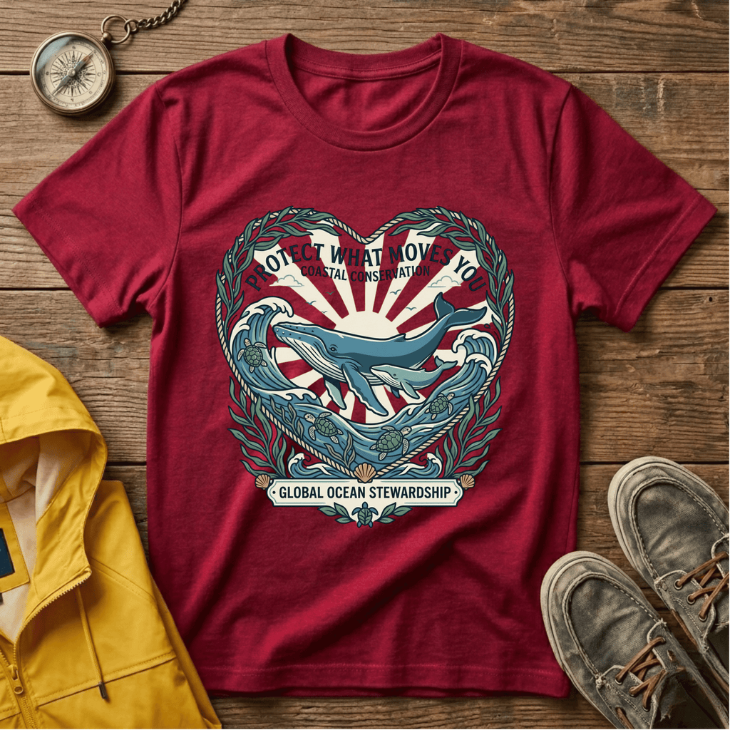 Coastal Conservation Whale T-Shirt — "Protect What Moves You" Eco Ocean Tee