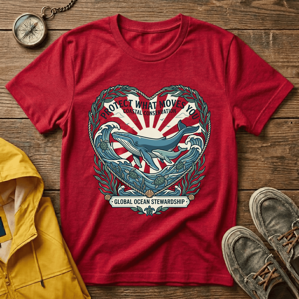 Coastal Conservation Whale T-Shirt — "Protect What Moves You" Eco Ocean Tee