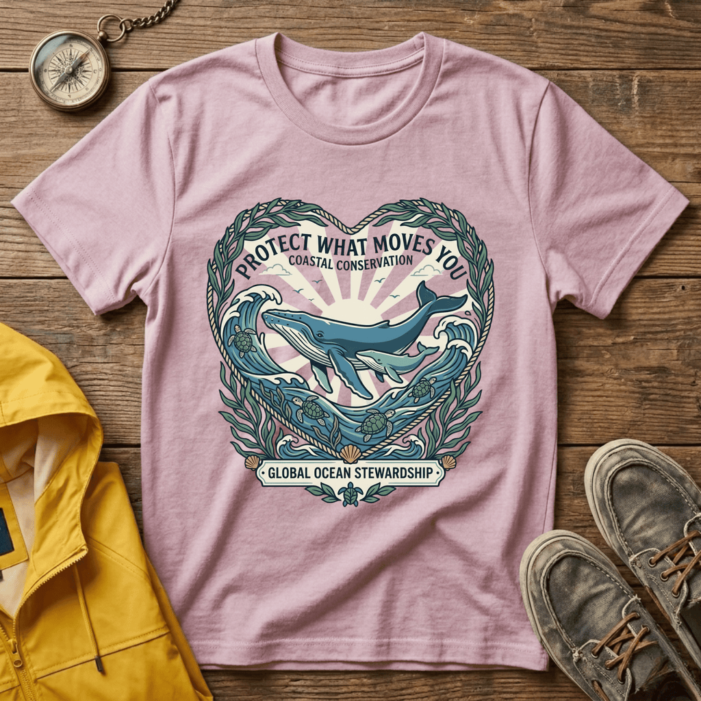 Coastal Conservation Whale T-Shirt — "Protect What Moves You" Eco Ocean Tee