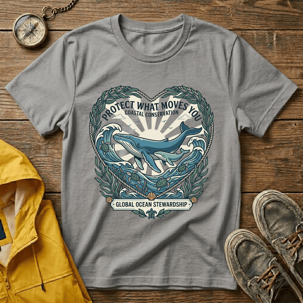 Coastal Conservation Whale T-Shirt — "Protect What Moves You" Eco Ocean Tee