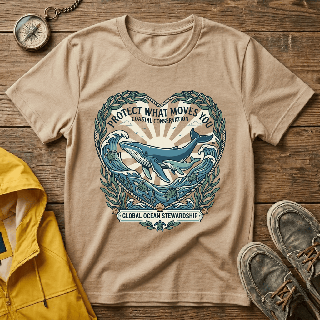 Coastal Conservation Whale T-Shirt — "Protect What Moves You" Eco Ocean Tee