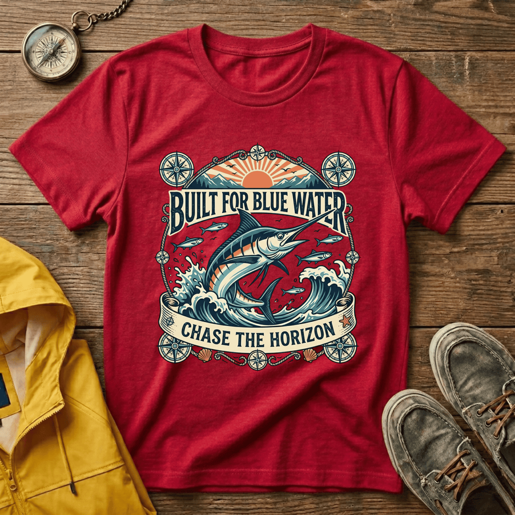 Built for Blue Water T-Shirt — Marlin Fishing Graphic Tee (Chase the Horizon)