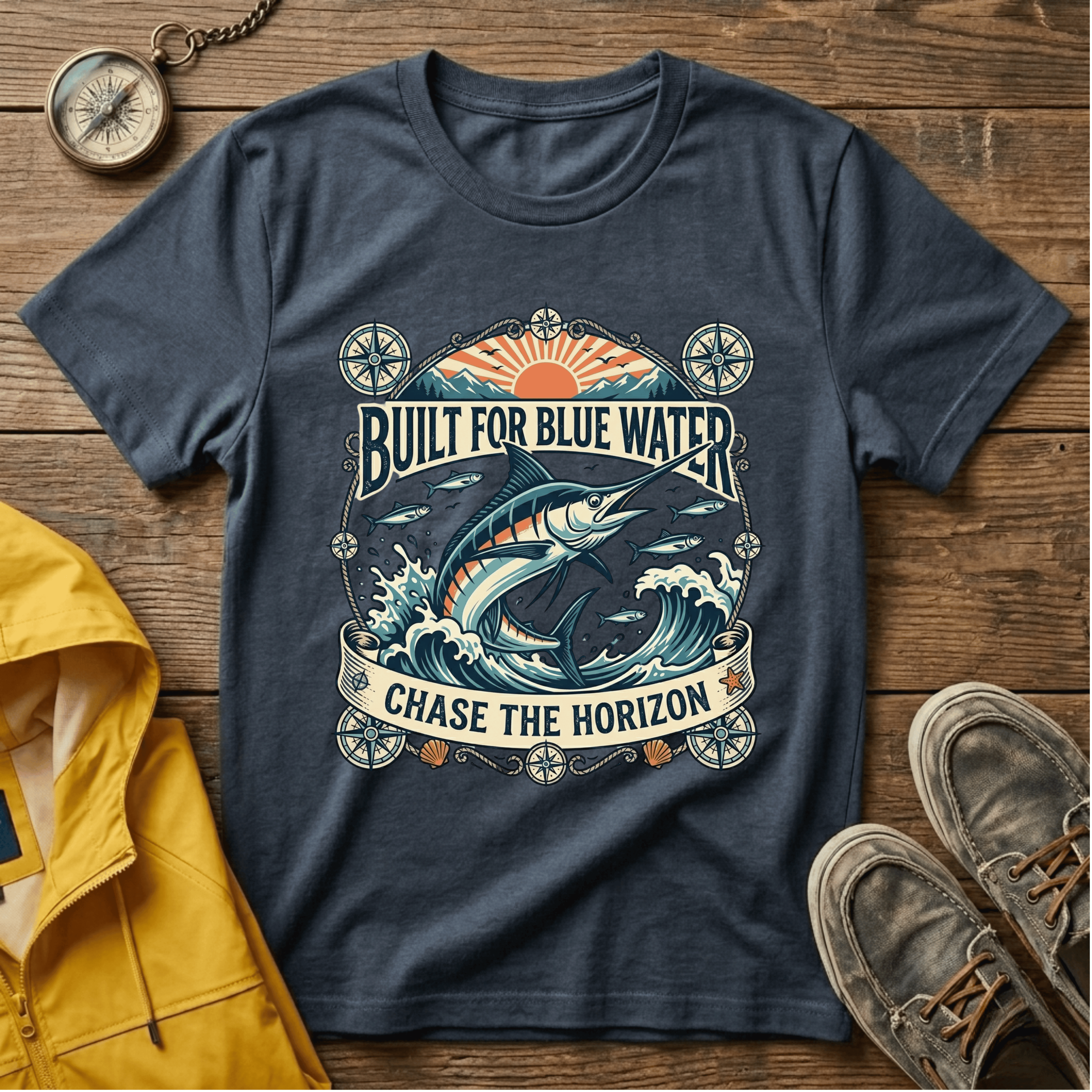 Built for Blue Water T-Shirt — Marlin Fishing Graphic Tee (Chase the Horizon)