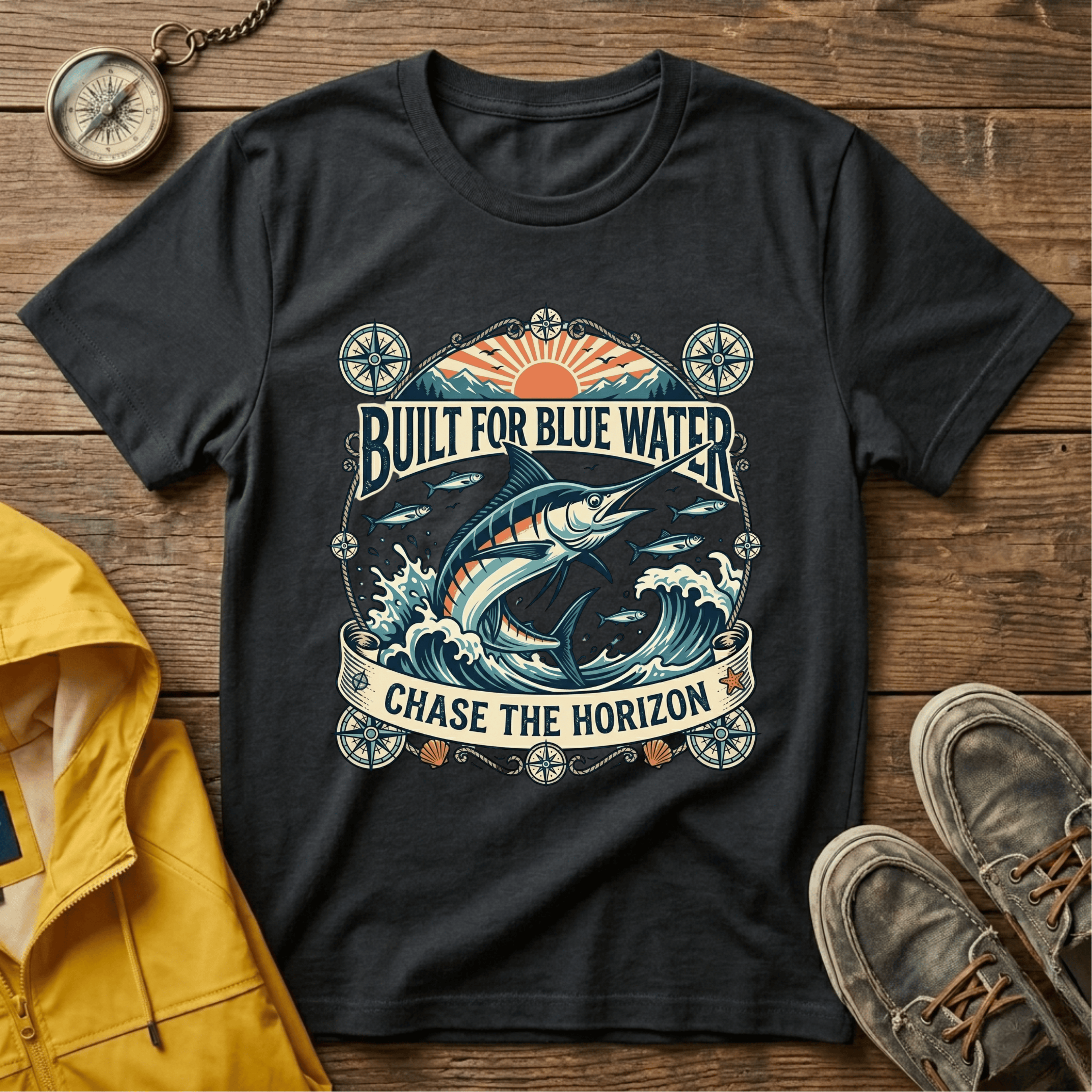 Built for Blue Water T-Shirt — Marlin Fishing Graphic Tee (Chase the Horizon)