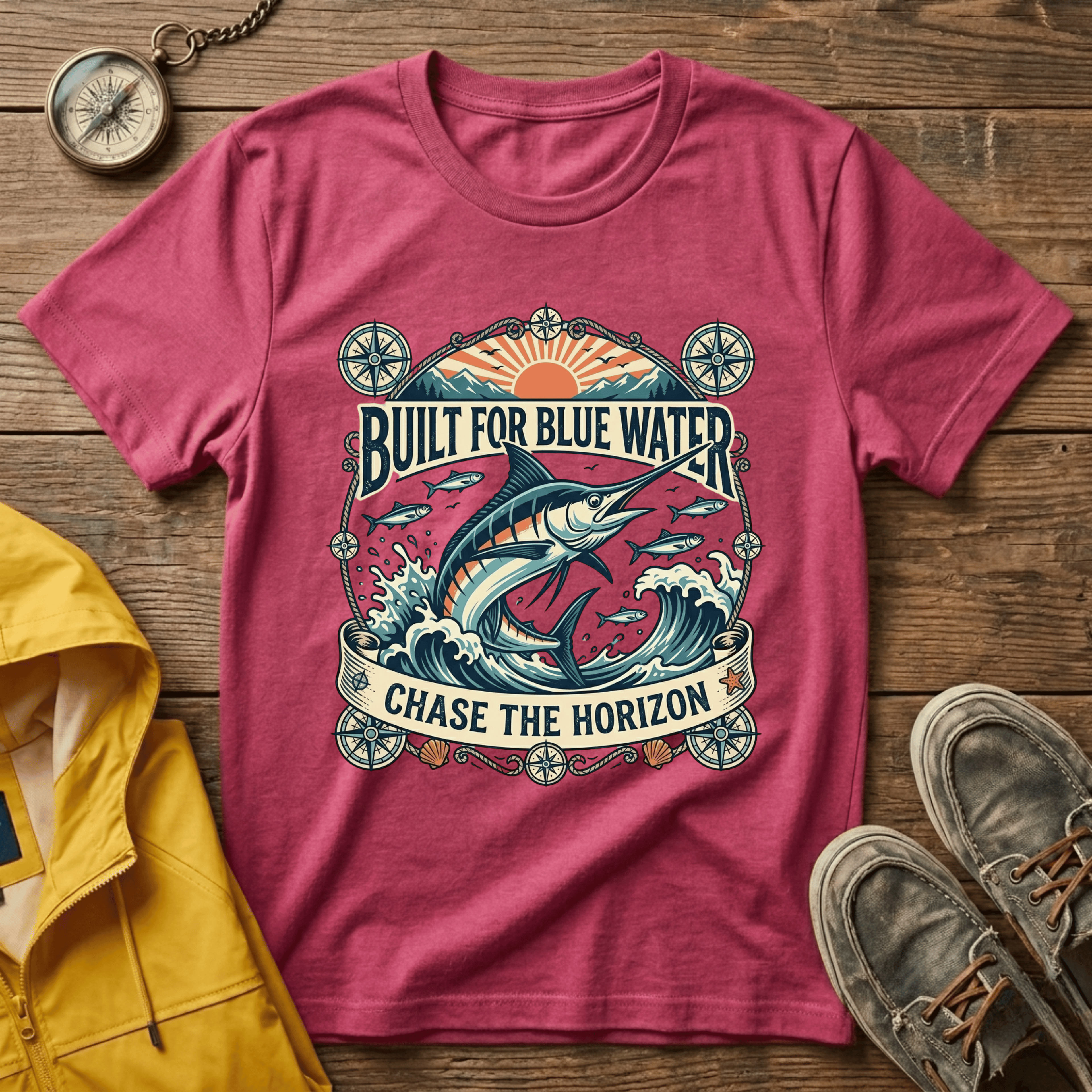 Built for Blue Water T-Shirt — Marlin Fishing Graphic Tee (Chase the Horizon)