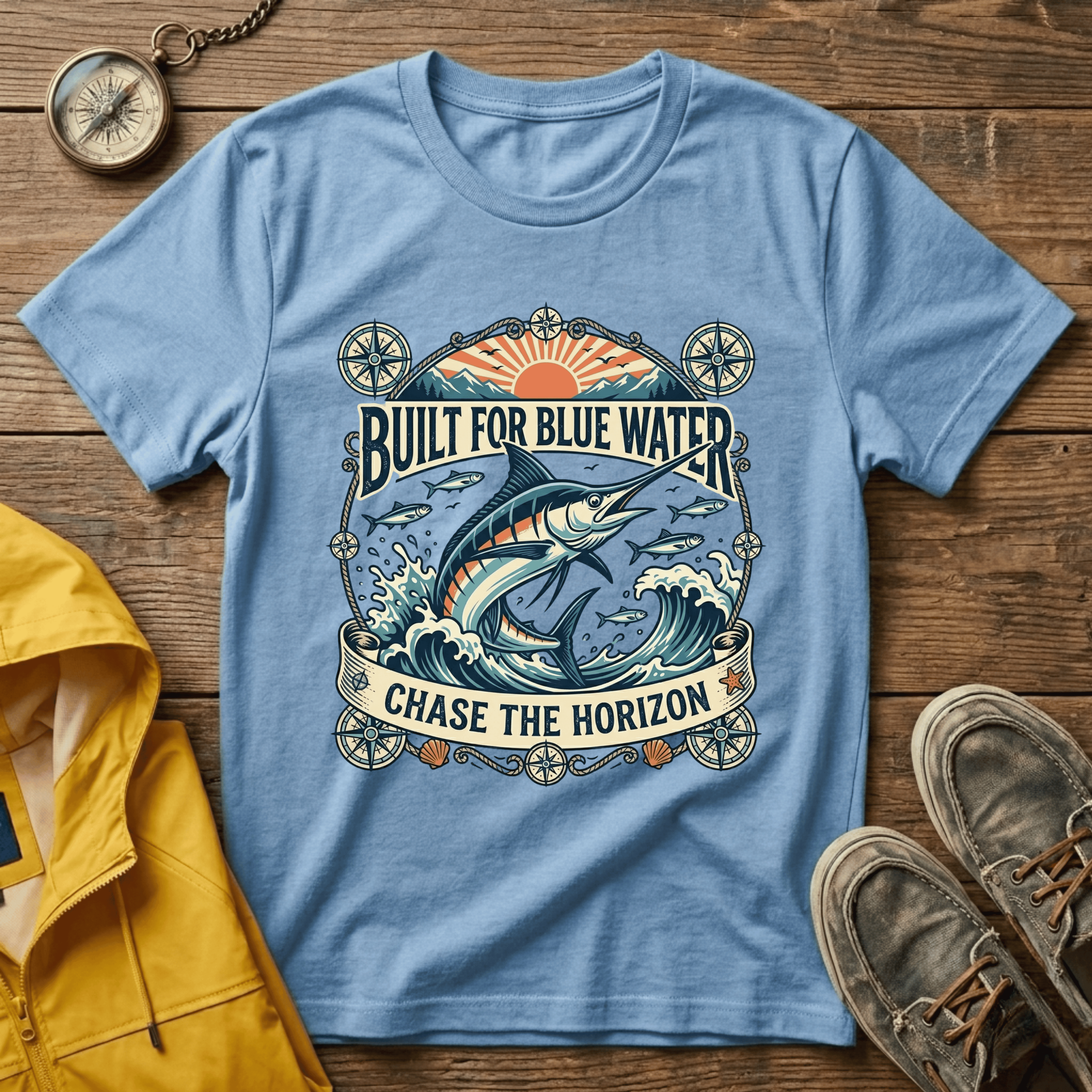 Built for Blue Water T-Shirt — Marlin Fishing Graphic Tee (Chase the Horizon)