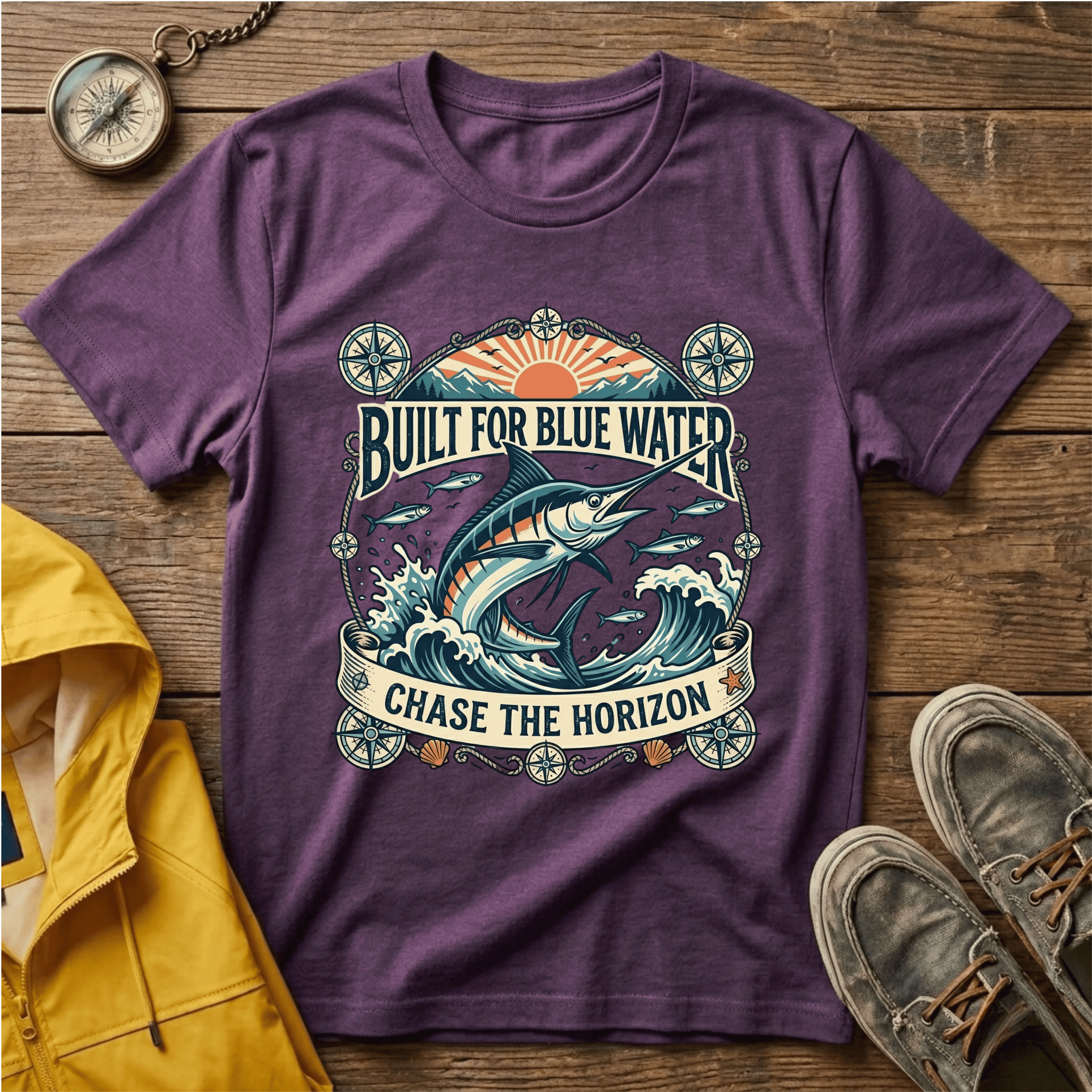 Built for Blue Water T-Shirt — Marlin Fishing Graphic Tee (Chase the Horizon)
