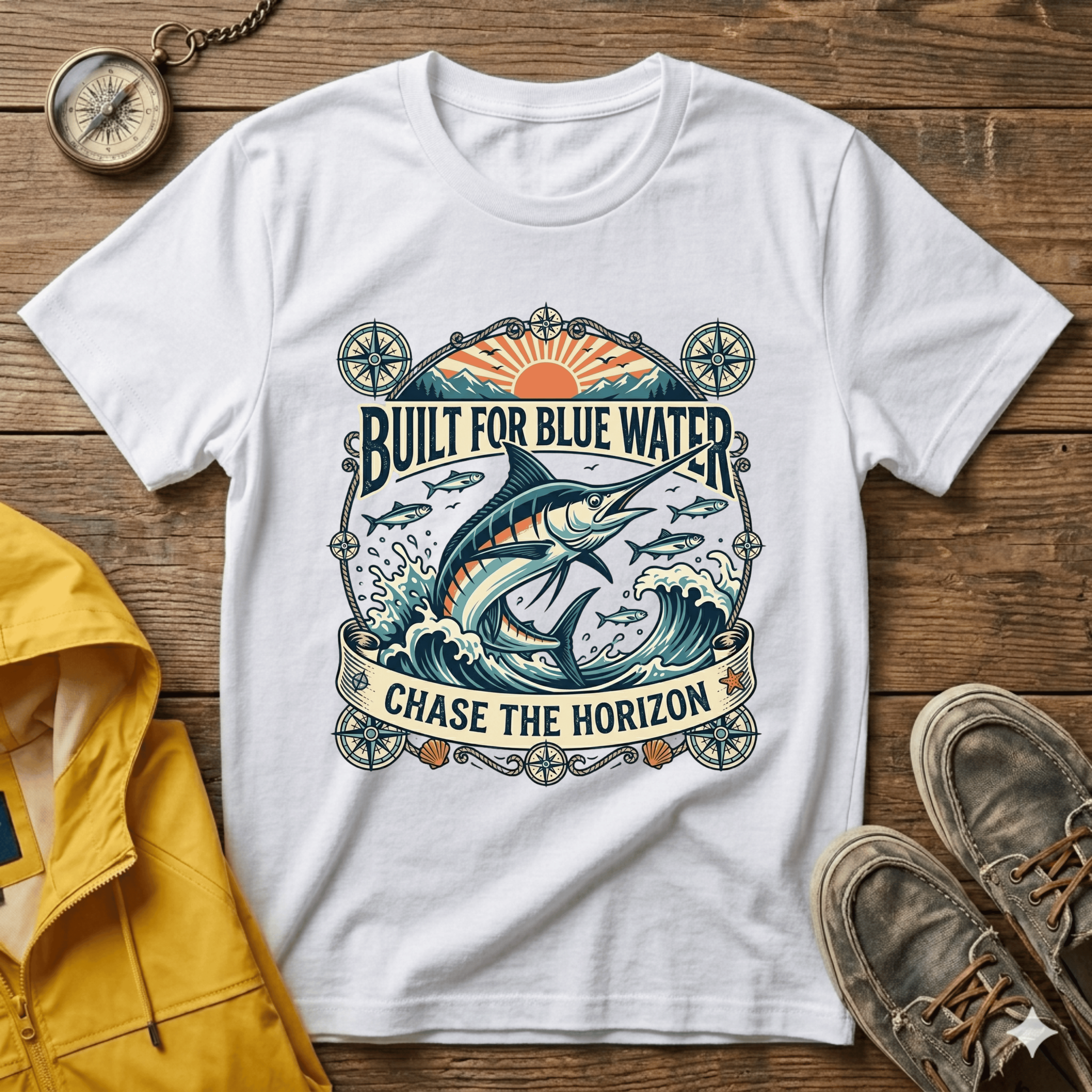 Built for Blue Water T-Shirt — Marlin Fishing Graphic Tee (Chase the Horizon)