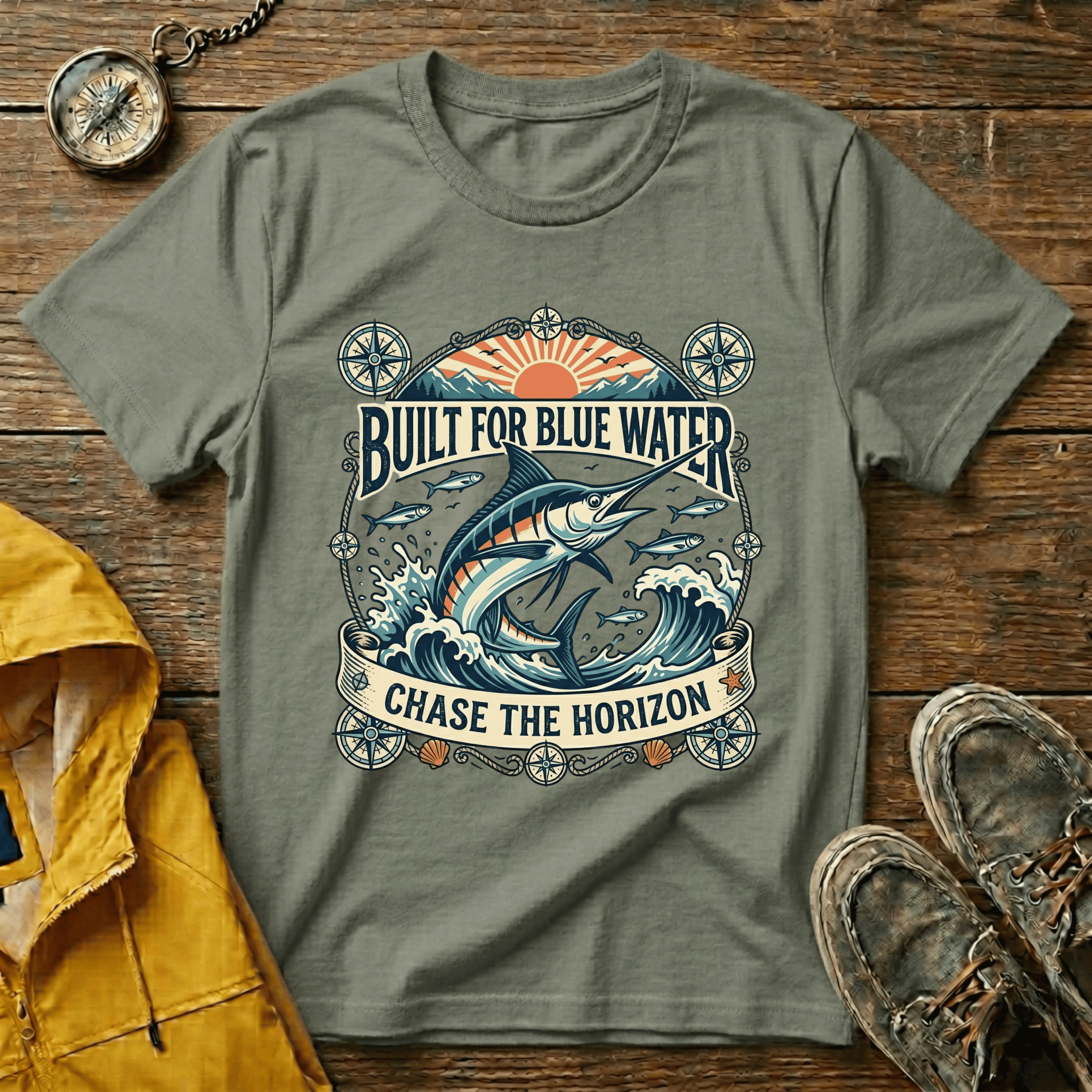 Built for Blue Water T-Shirt — Marlin Fishing Graphic Tee (Chase the Horizon)