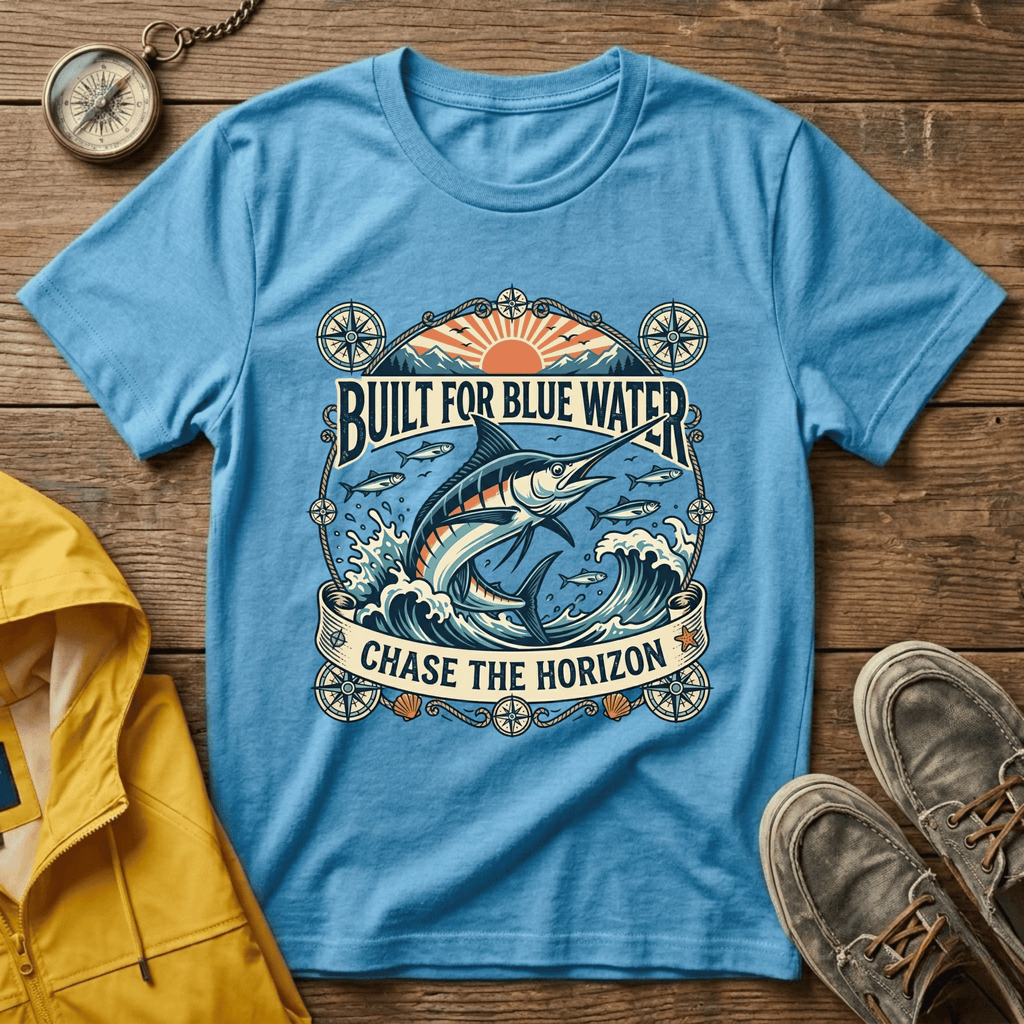 Built for Blue Water T-Shirt — Marlin Fishing Graphic Tee (Chase the Horizon)