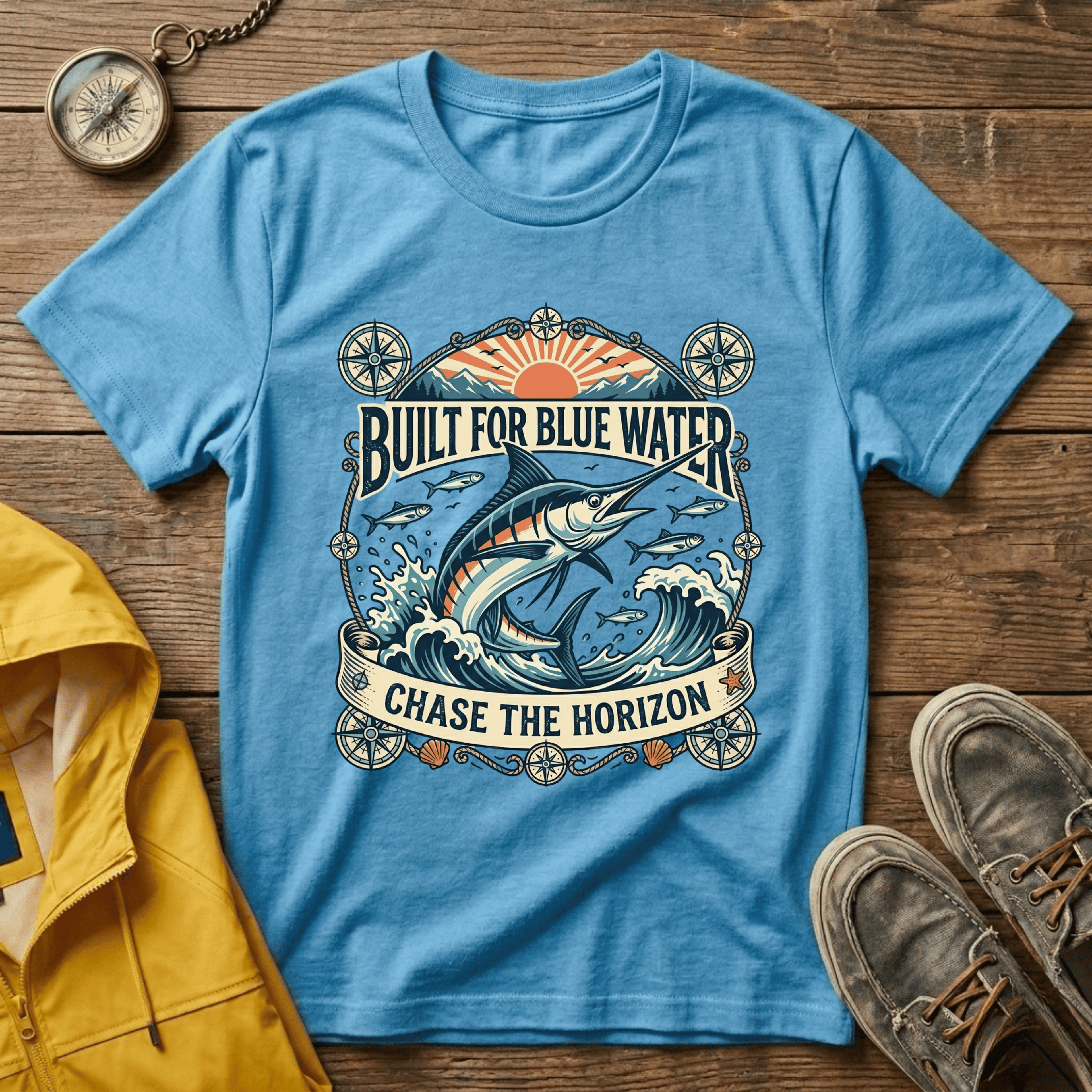 Built for Blue Water T-Shirt — Marlin Fishing Graphic Tee (Chase the Horizon)