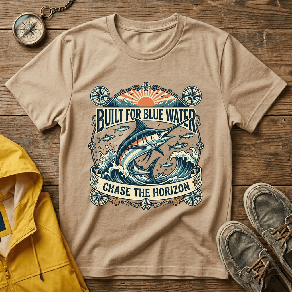Built for Blue Water T-Shirt — Marlin Fishing Graphic Tee (Chase the Horizon)