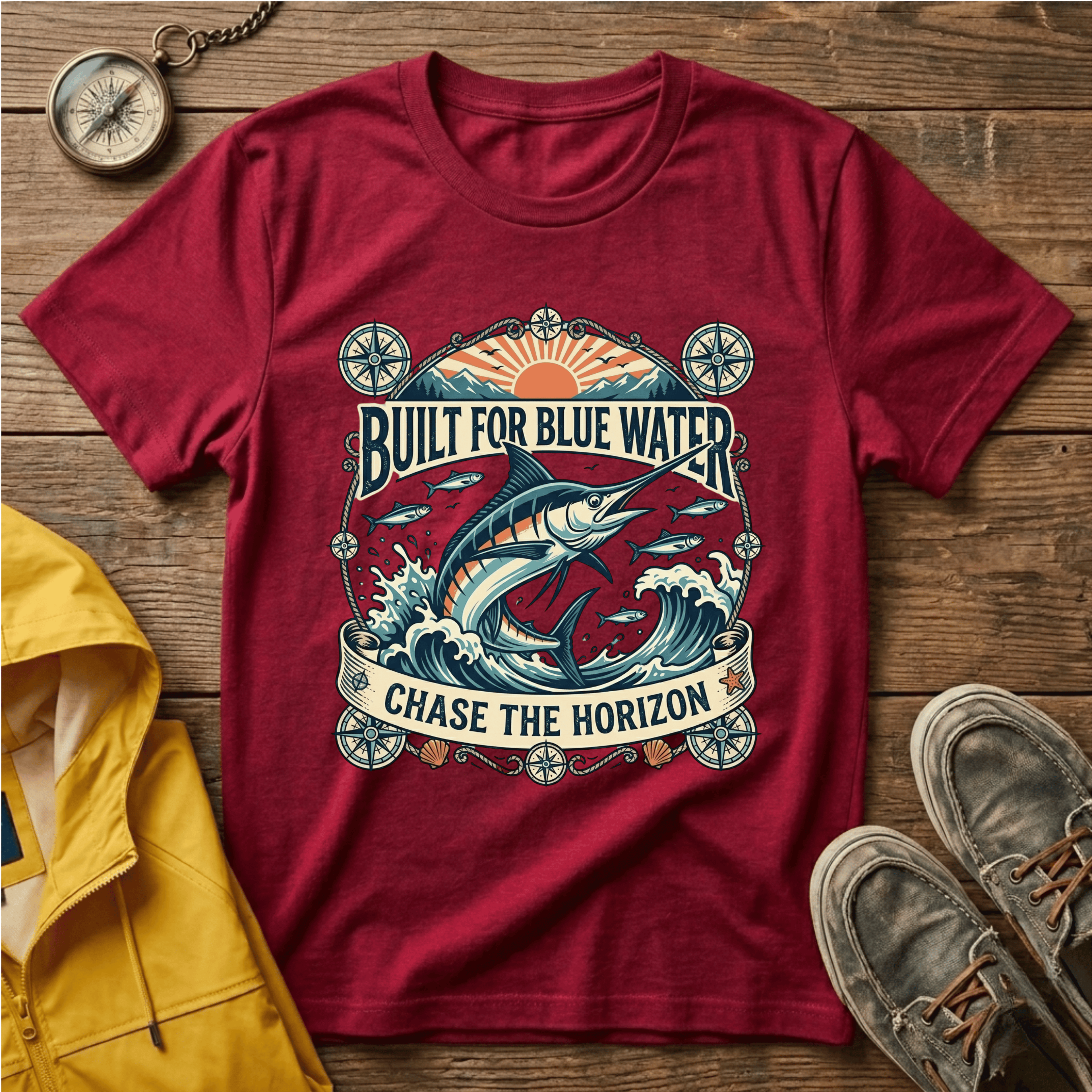 Built for Blue Water T-Shirt — Marlin Fishing Graphic Tee (Chase the Horizon)