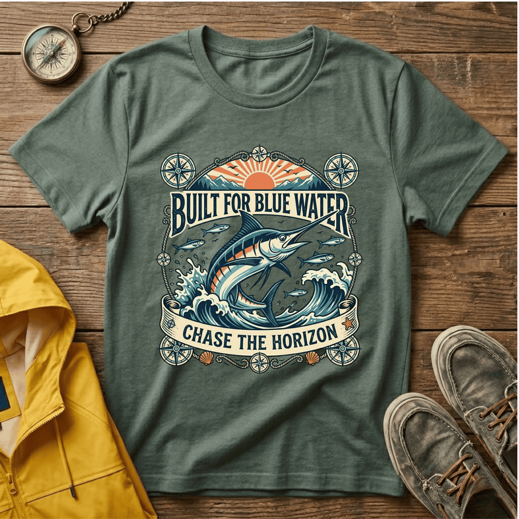 Built for Blue Water T-Shirt — Marlin Fishing Graphic Tee (Chase the Horizon)