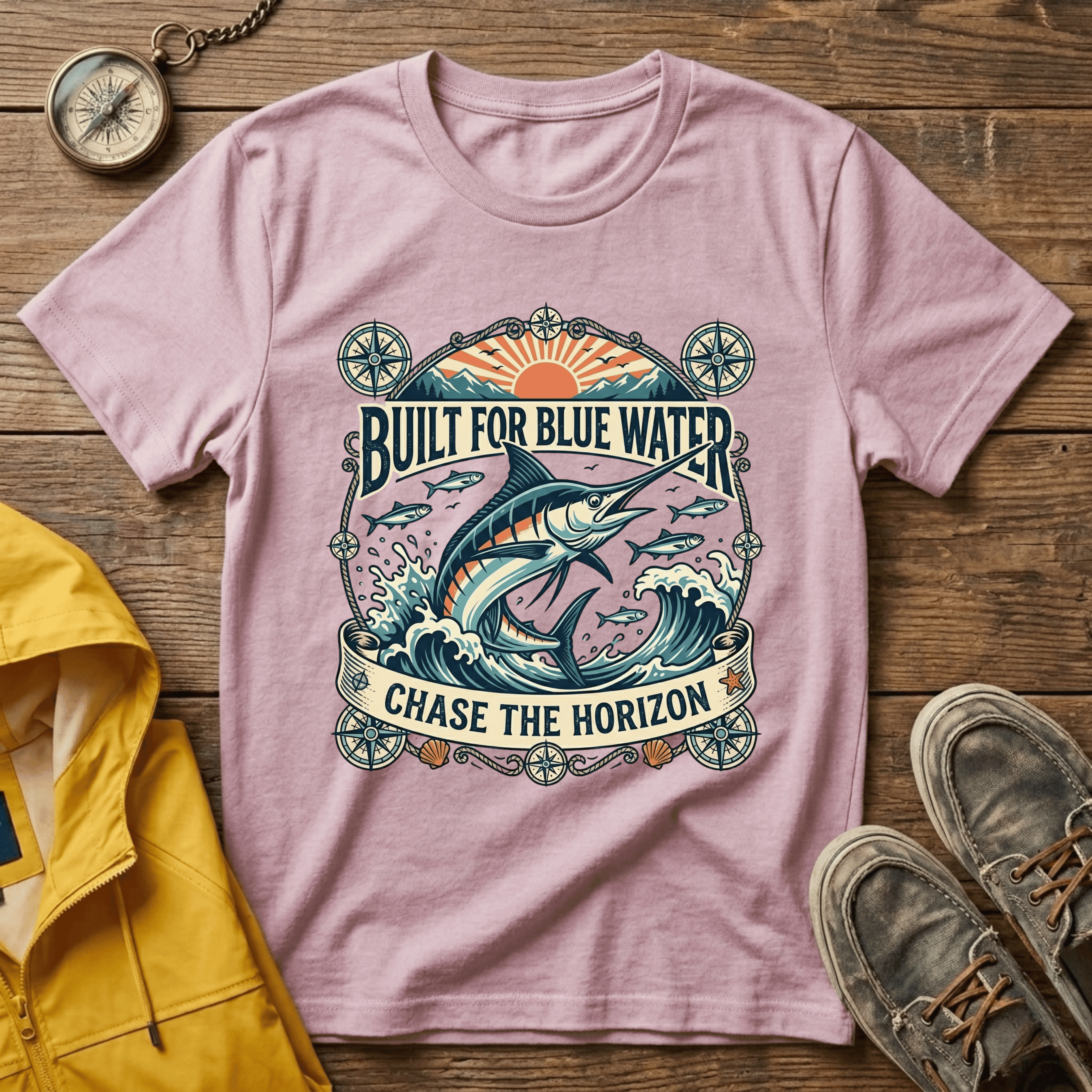 Built for Blue Water T-Shirt — Marlin Fishing Graphic Tee (Chase the Horizon)