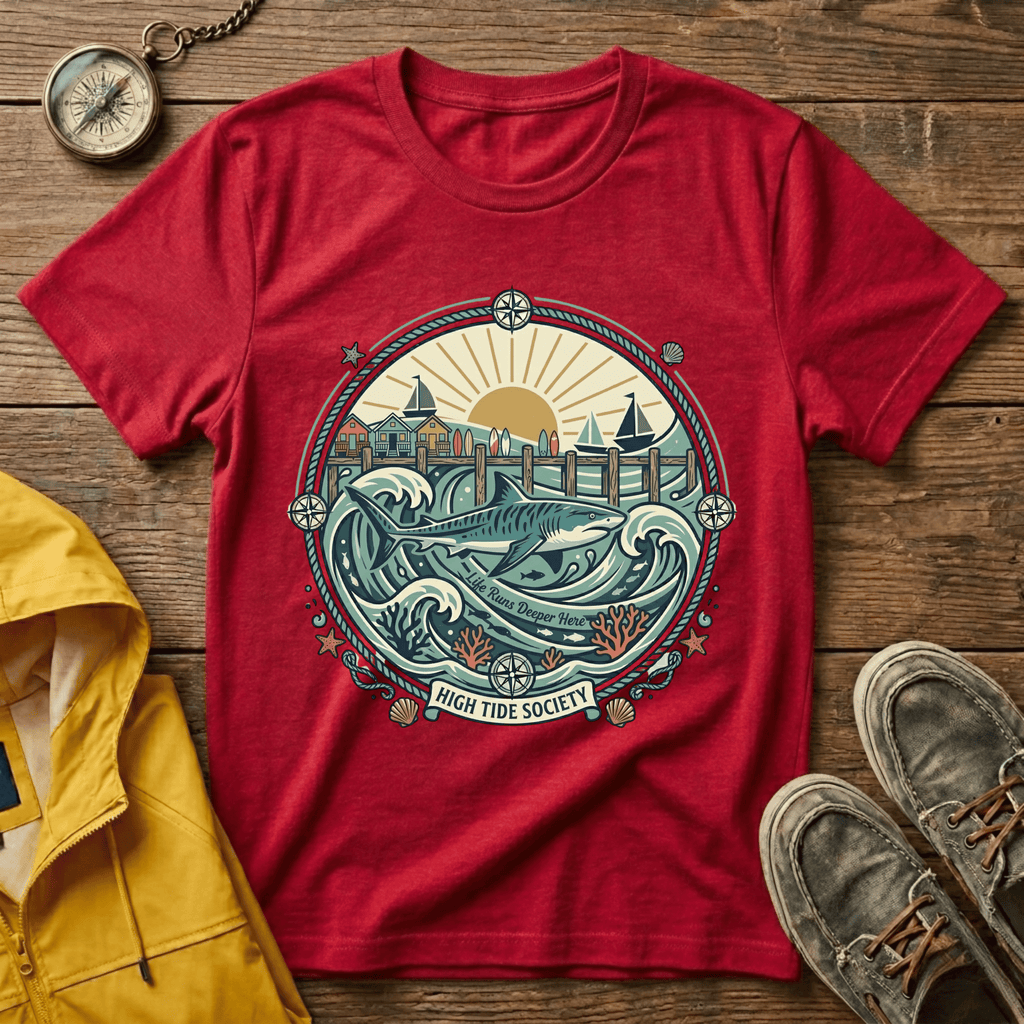 Coastal Sunrise T-Shirt — Nautical Ocean Waves Graphic Tee