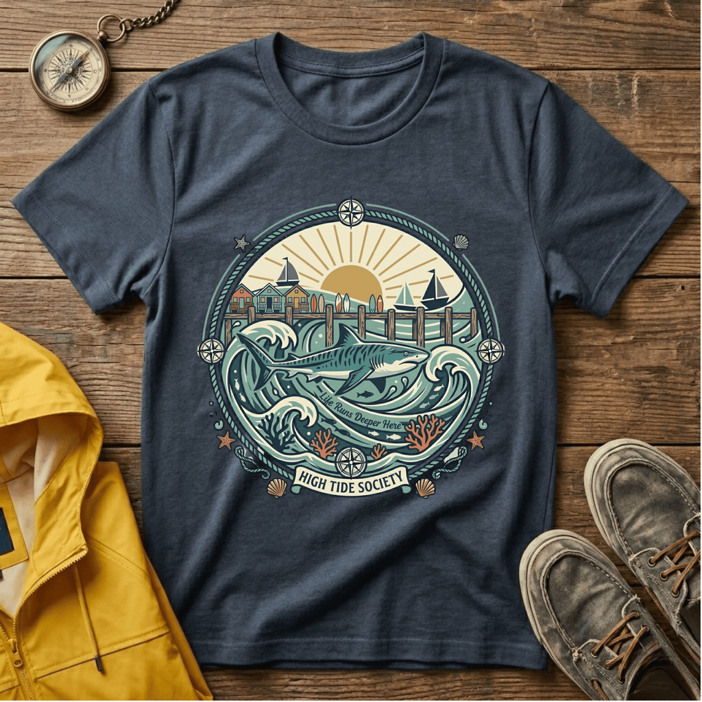 Coastal Sunrise T-Shirt — Nautical Ocean Waves Graphic Tee
