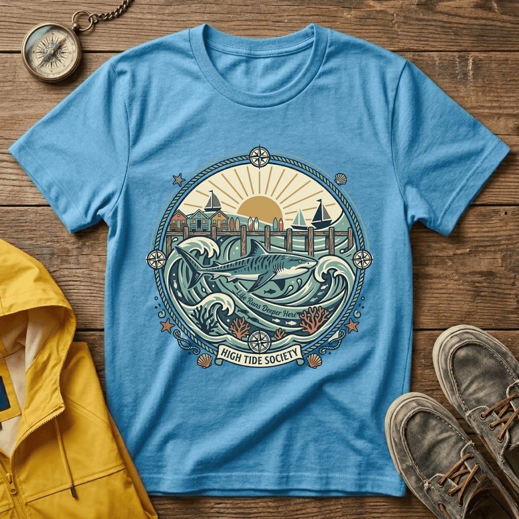 Coastal Sunrise T-Shirt — Nautical Ocean Waves Graphic Tee