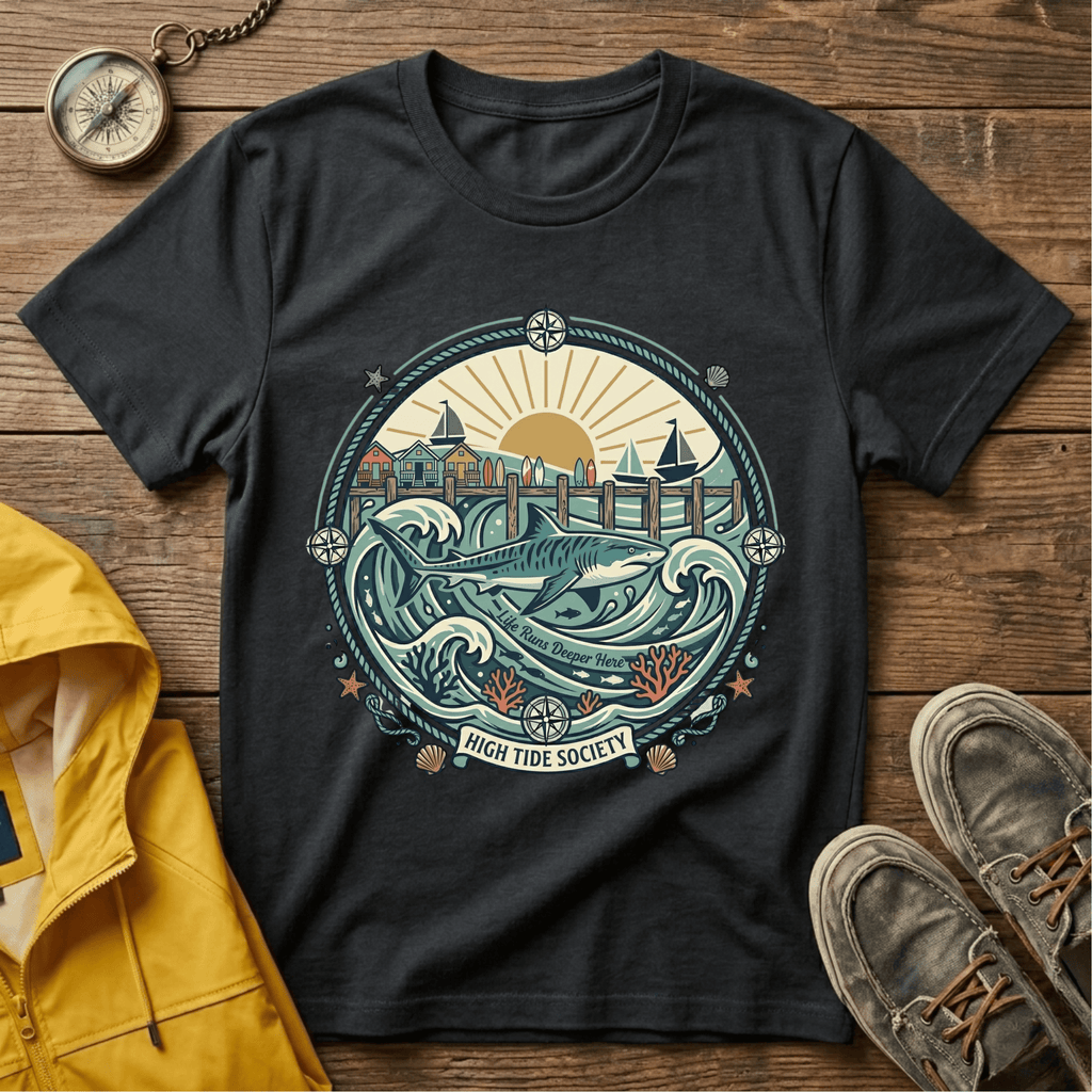Coastal Sunrise T-Shirt — Nautical Ocean Waves Graphic Tee