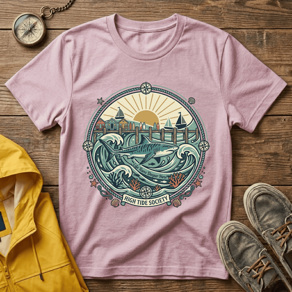 Coastal Sunrise T-Shirt — Nautical Ocean Waves Graphic Tee