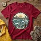 Coastal Sunrise T-Shirt — Nautical Ocean Waves Graphic Tee