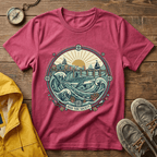 Coastal Sunrise T-Shirt — Nautical Ocean Waves Graphic Tee