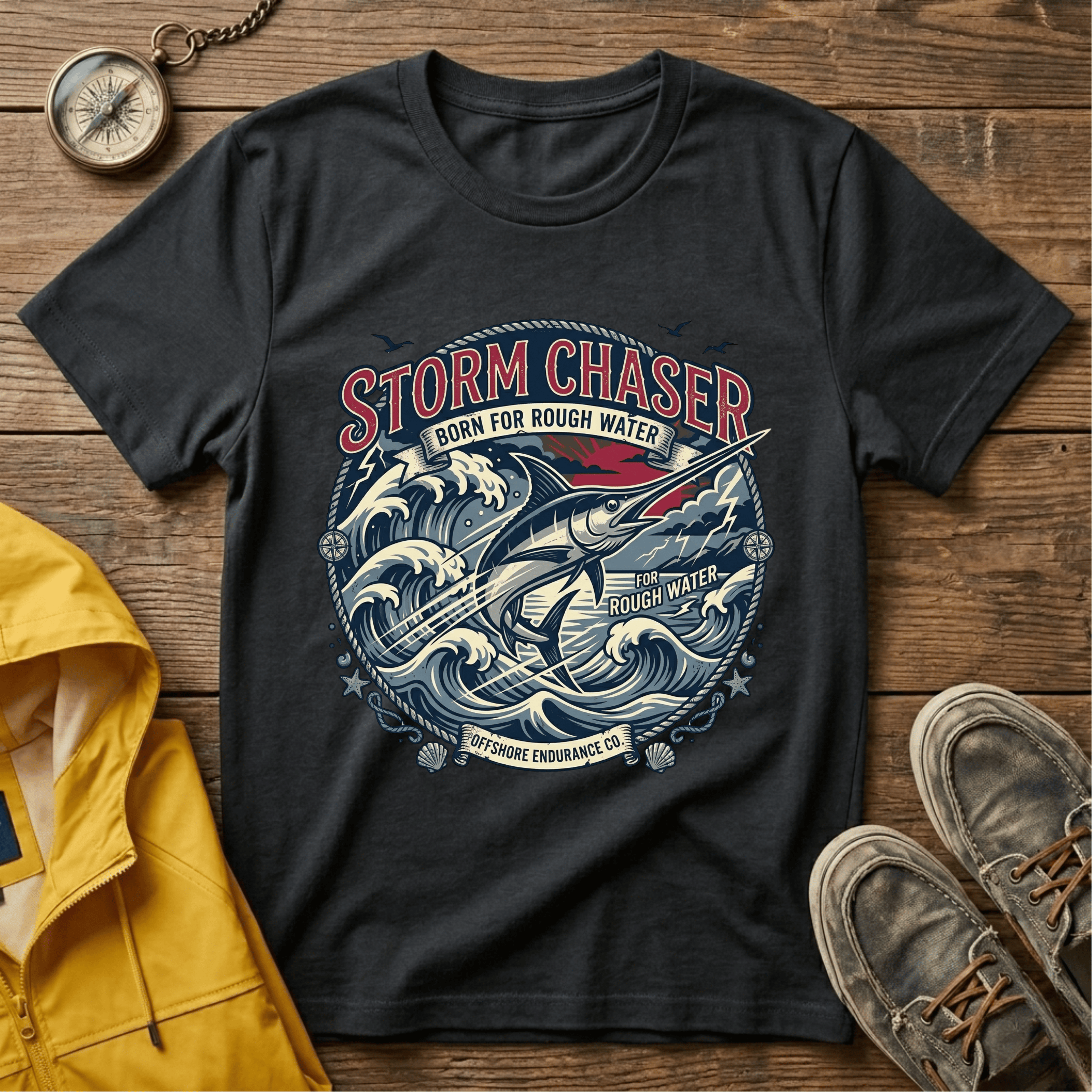 Storm Chaser T-Shirt — 'Born for Rough Water' Nautical Adventure Tee
