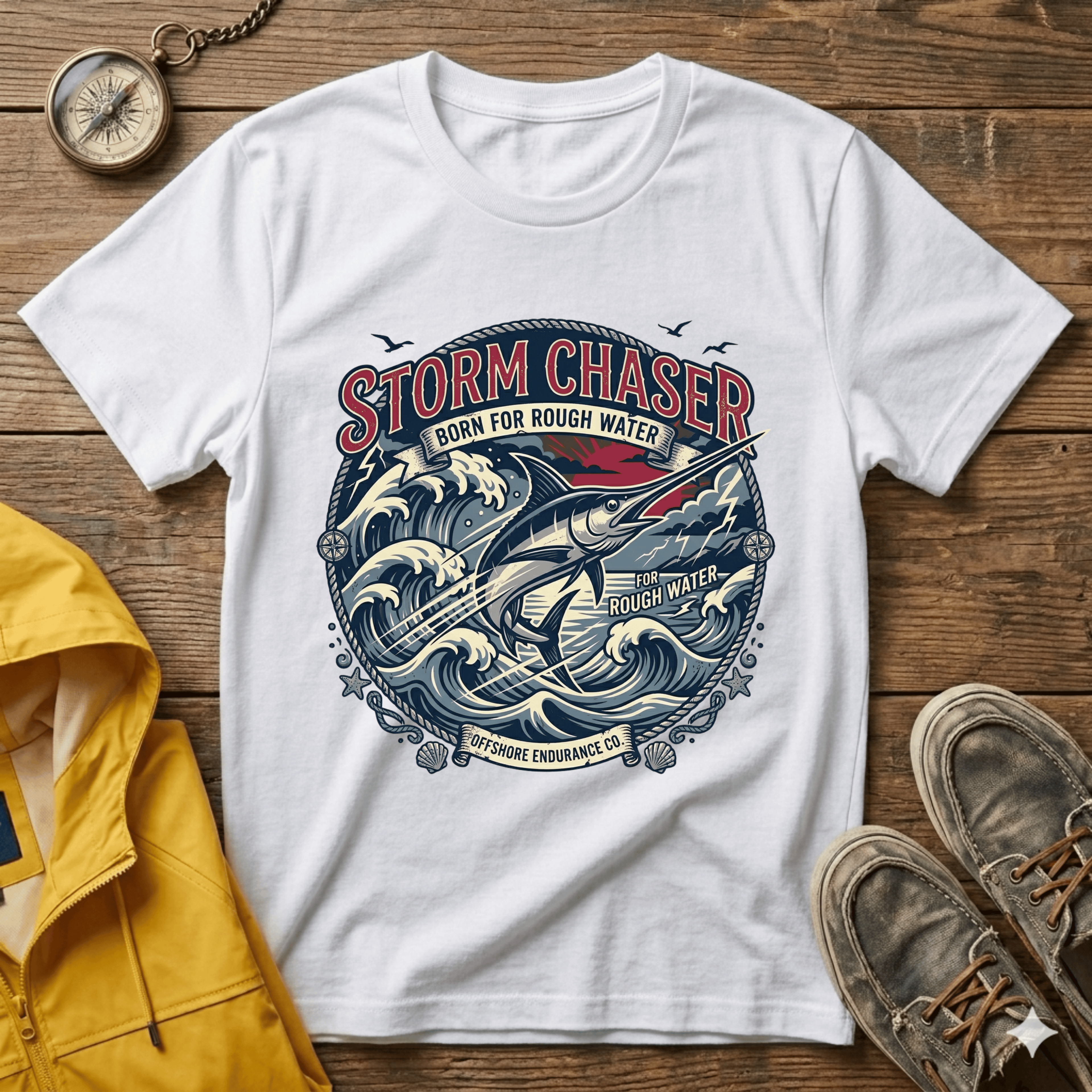 Storm Chaser T-Shirt — 'Born for Rough Water' Nautical Adventure Tee