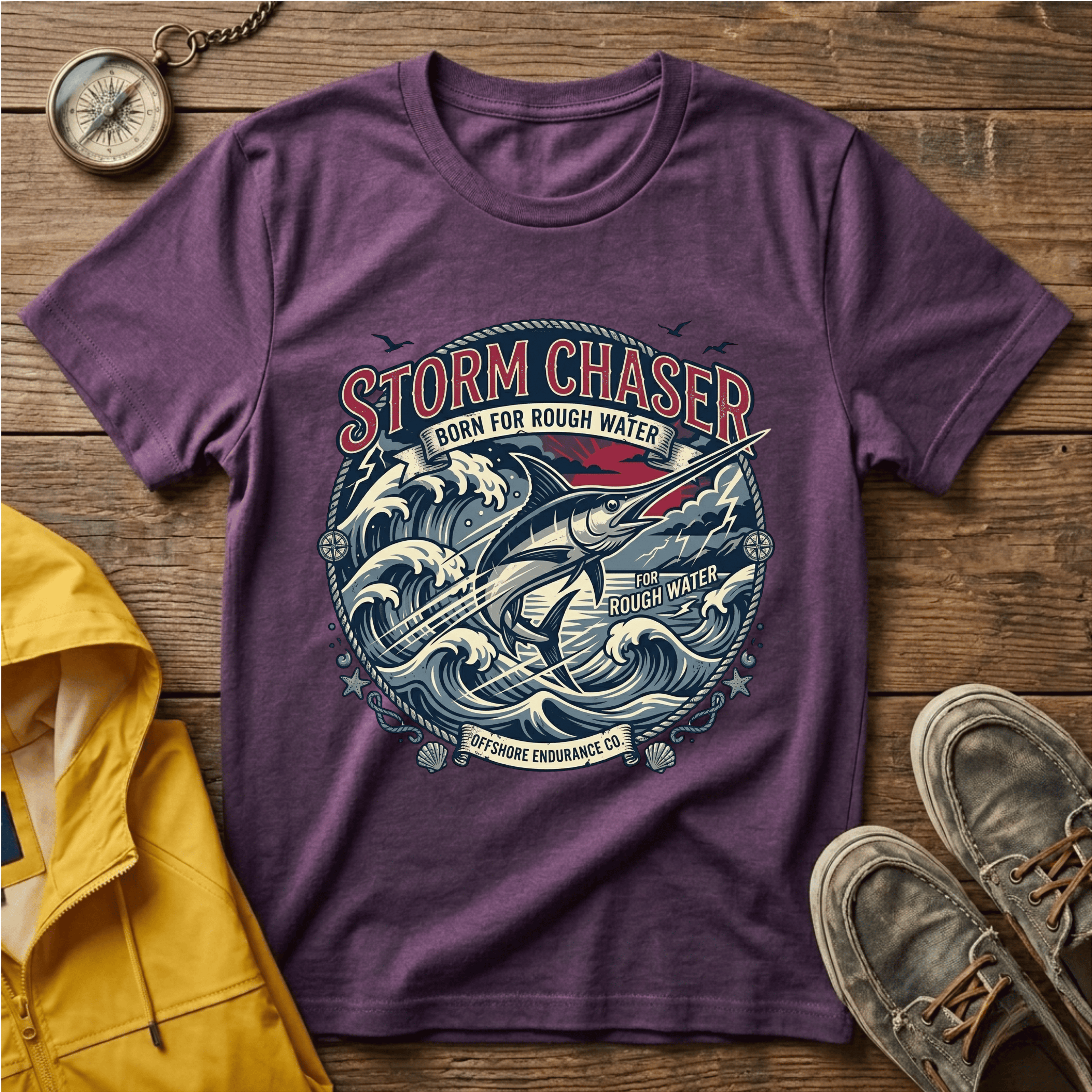 Storm Chaser T-Shirt — 'Born for Rough Water' Nautical Adventure Tee