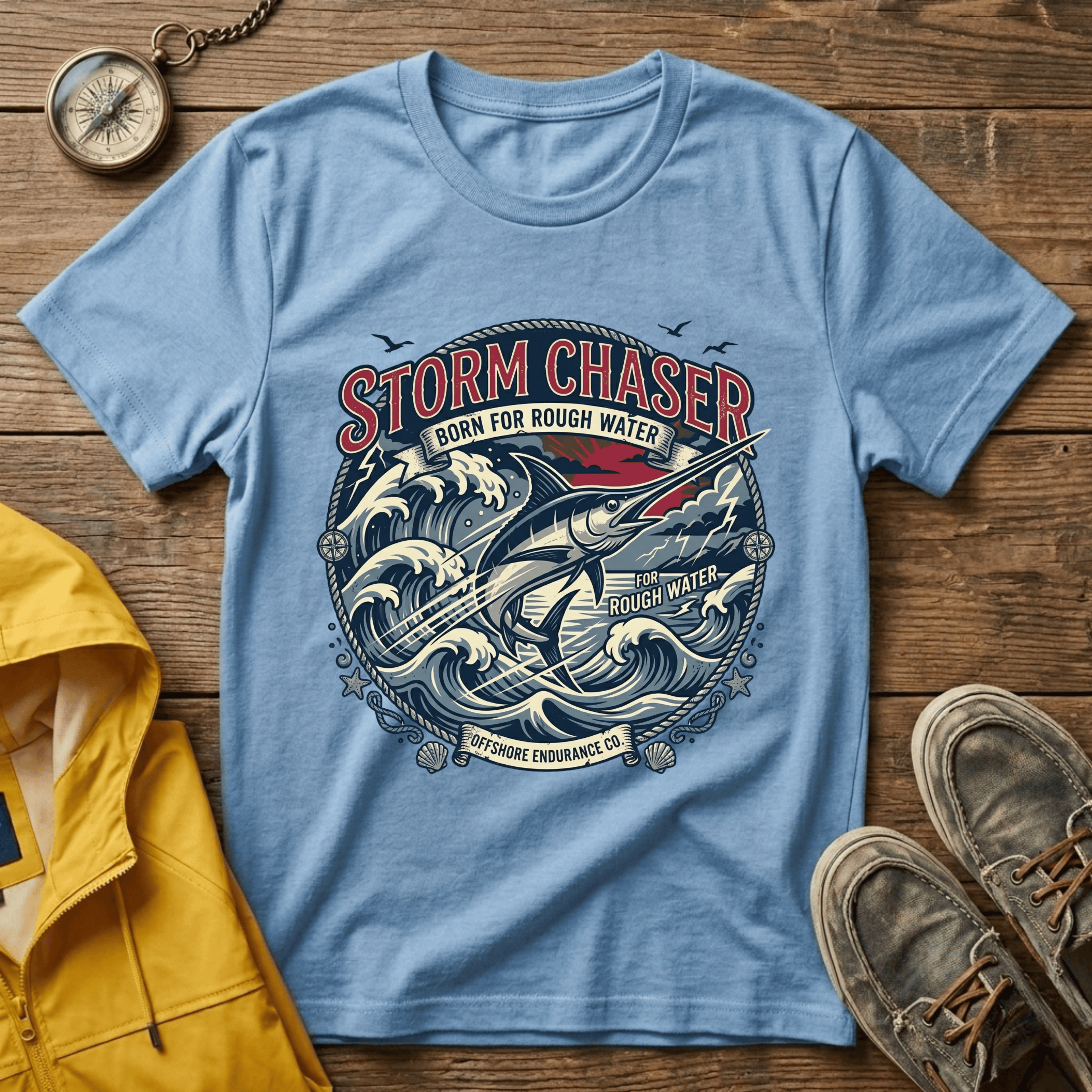 Storm Chaser T-Shirt — 'Born for Rough Water' Nautical Adventure Tee