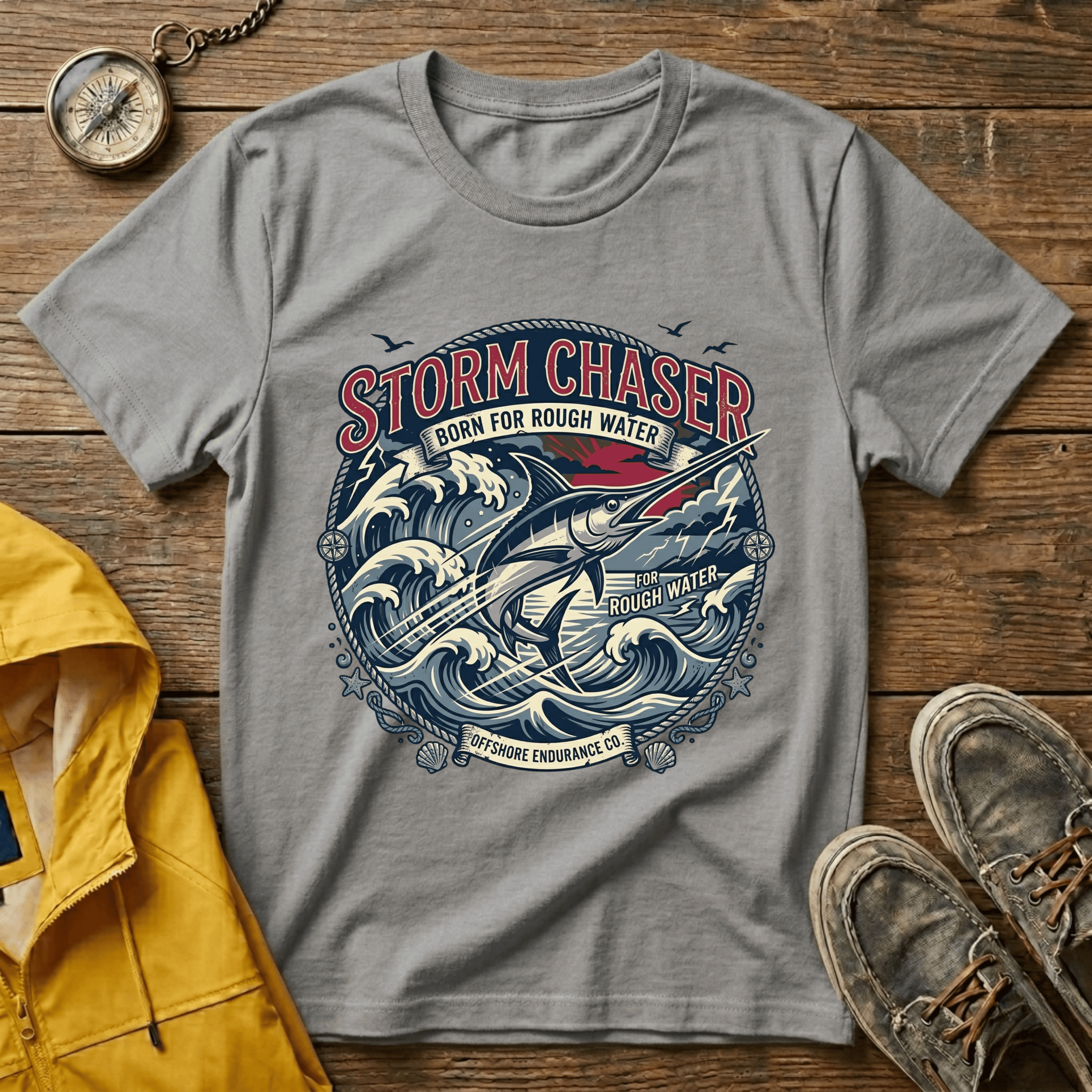 Storm Chaser T-Shirt — 'Born for Rough Water' Nautical Adventure Tee