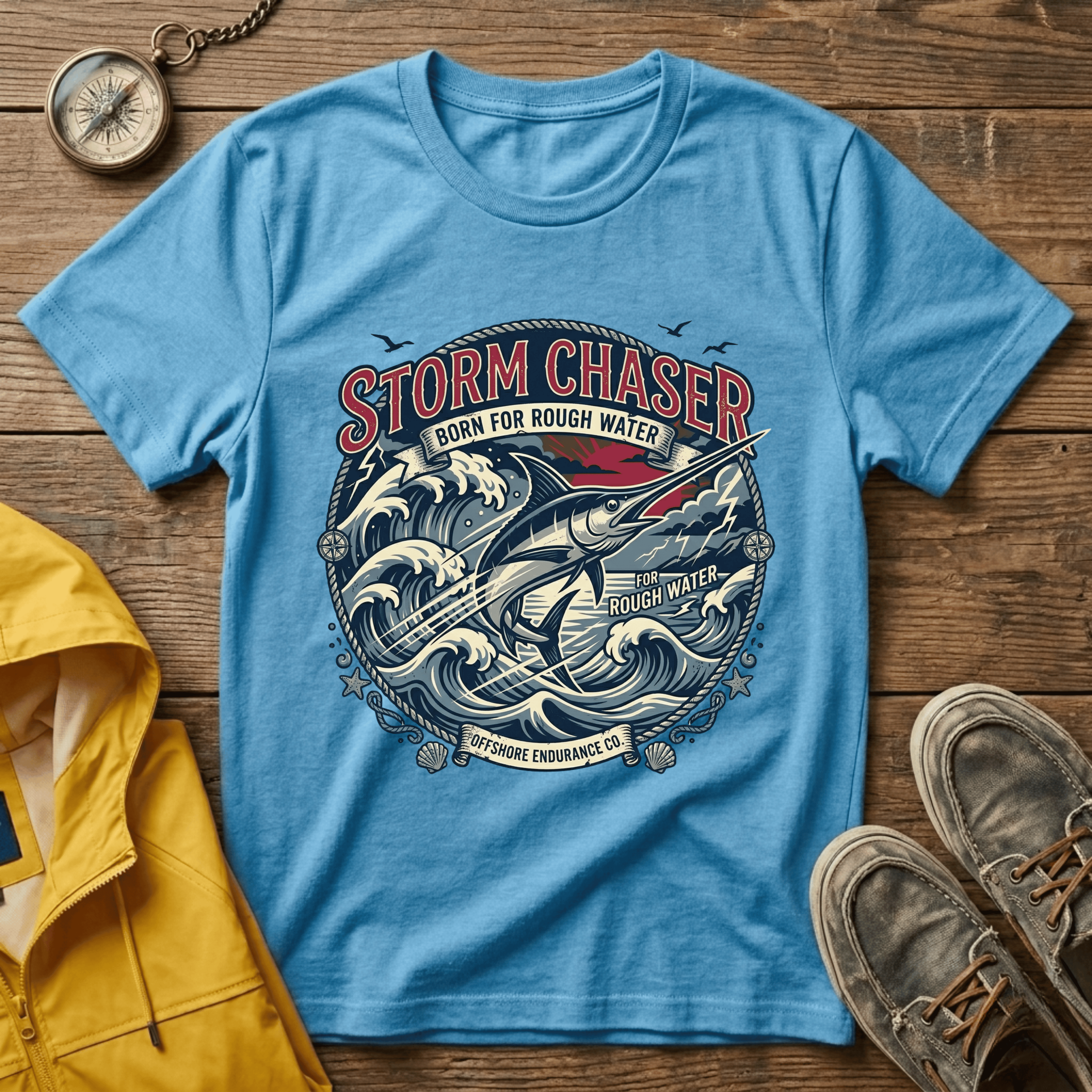 Storm Chaser T-Shirt — 'Born for Rough Water' Nautical Adventure Tee