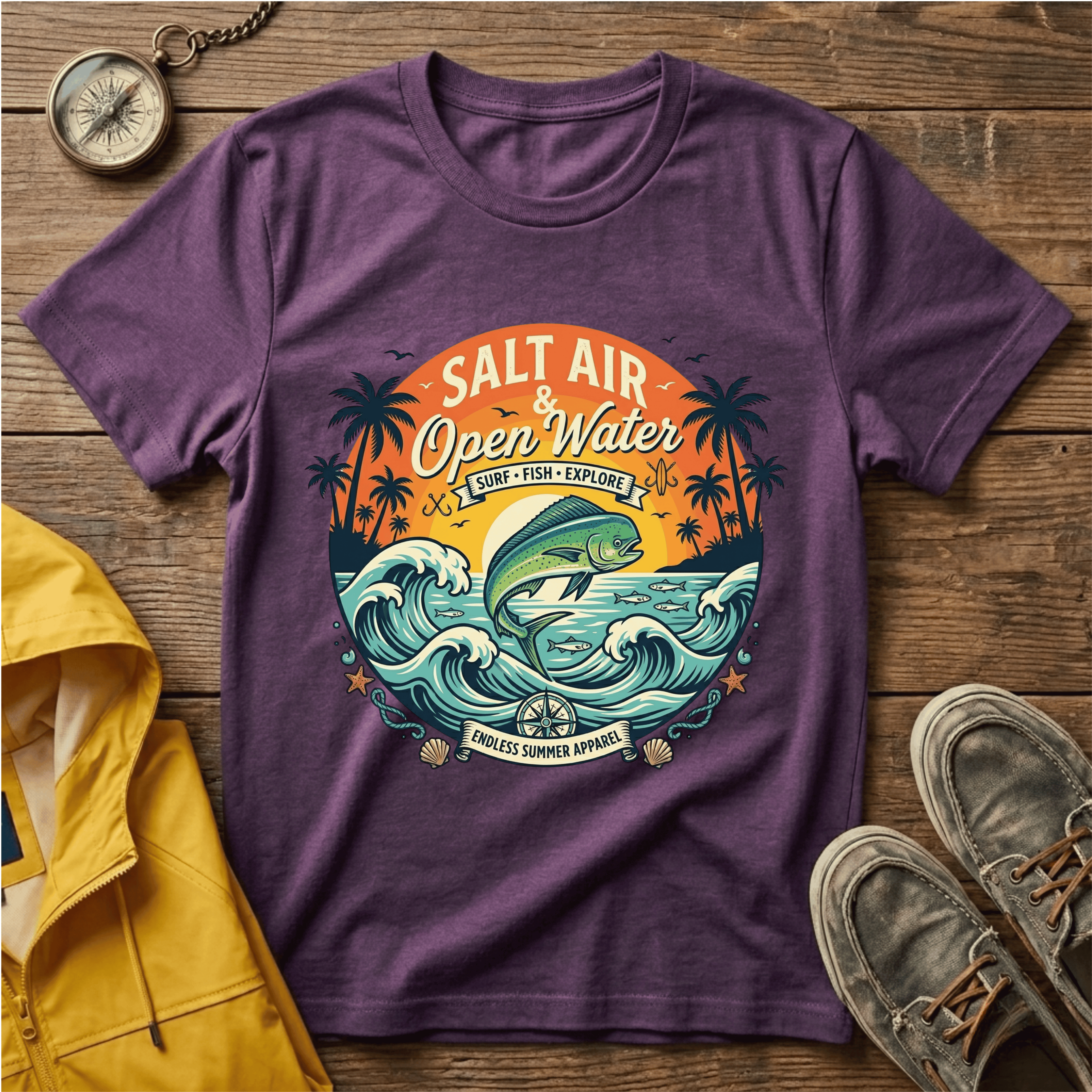 Salt Air & Open Water Surf T-Shirt — Vintage Ocean Waves Tee