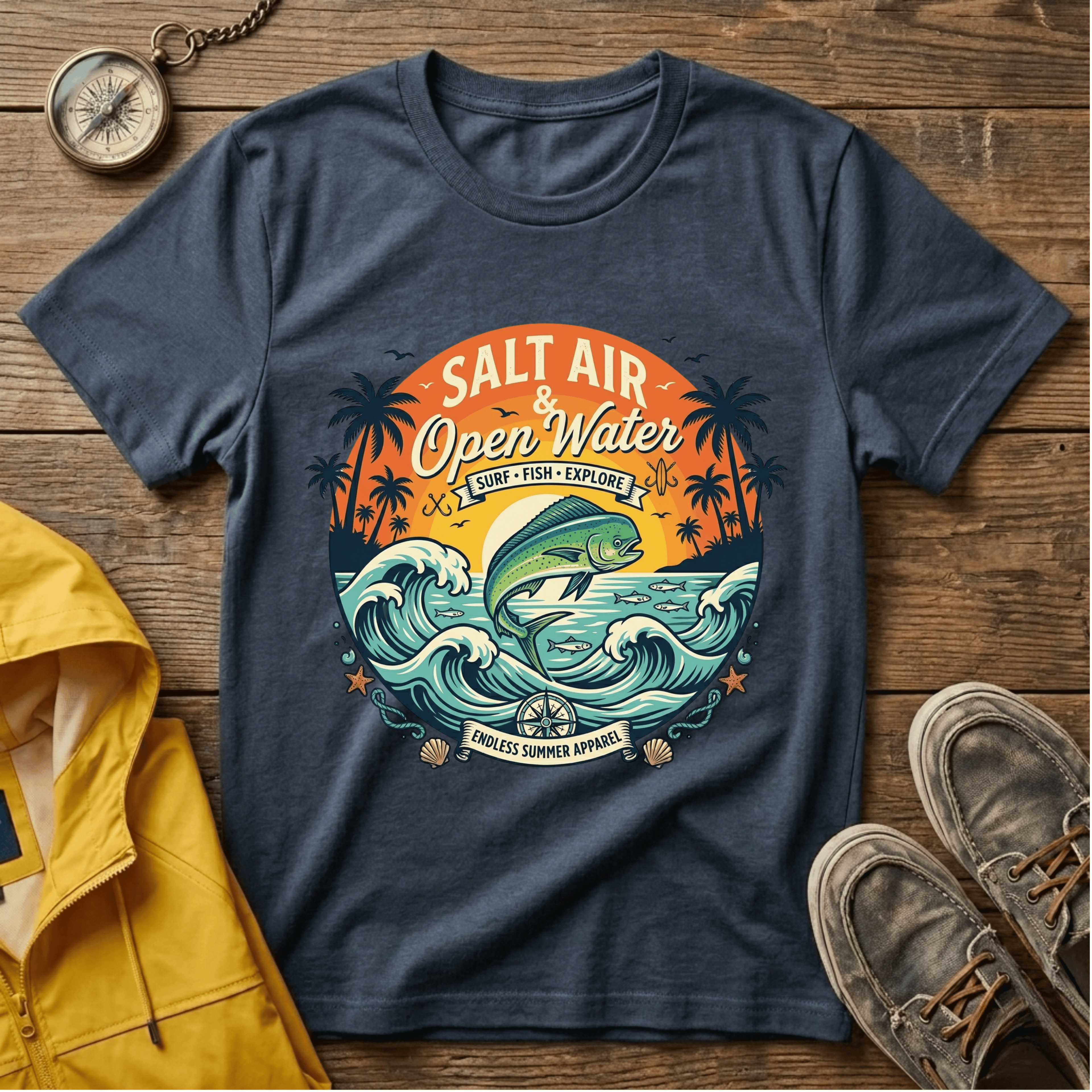 Salt Air & Open Water Surf T-Shirt — Vintage Ocean Waves Tee