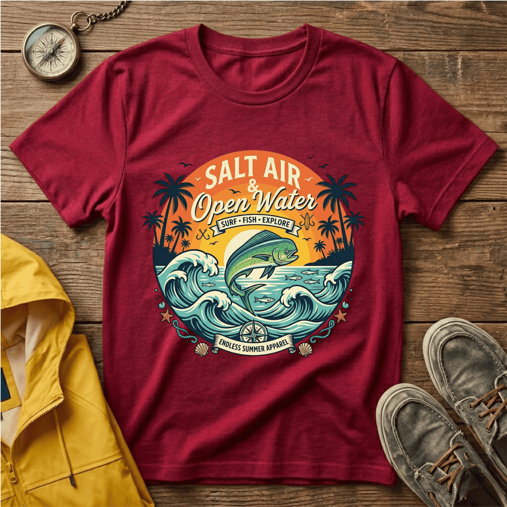 Salt Air & Open Water Surf T-Shirt — Vintage Ocean Waves Tee