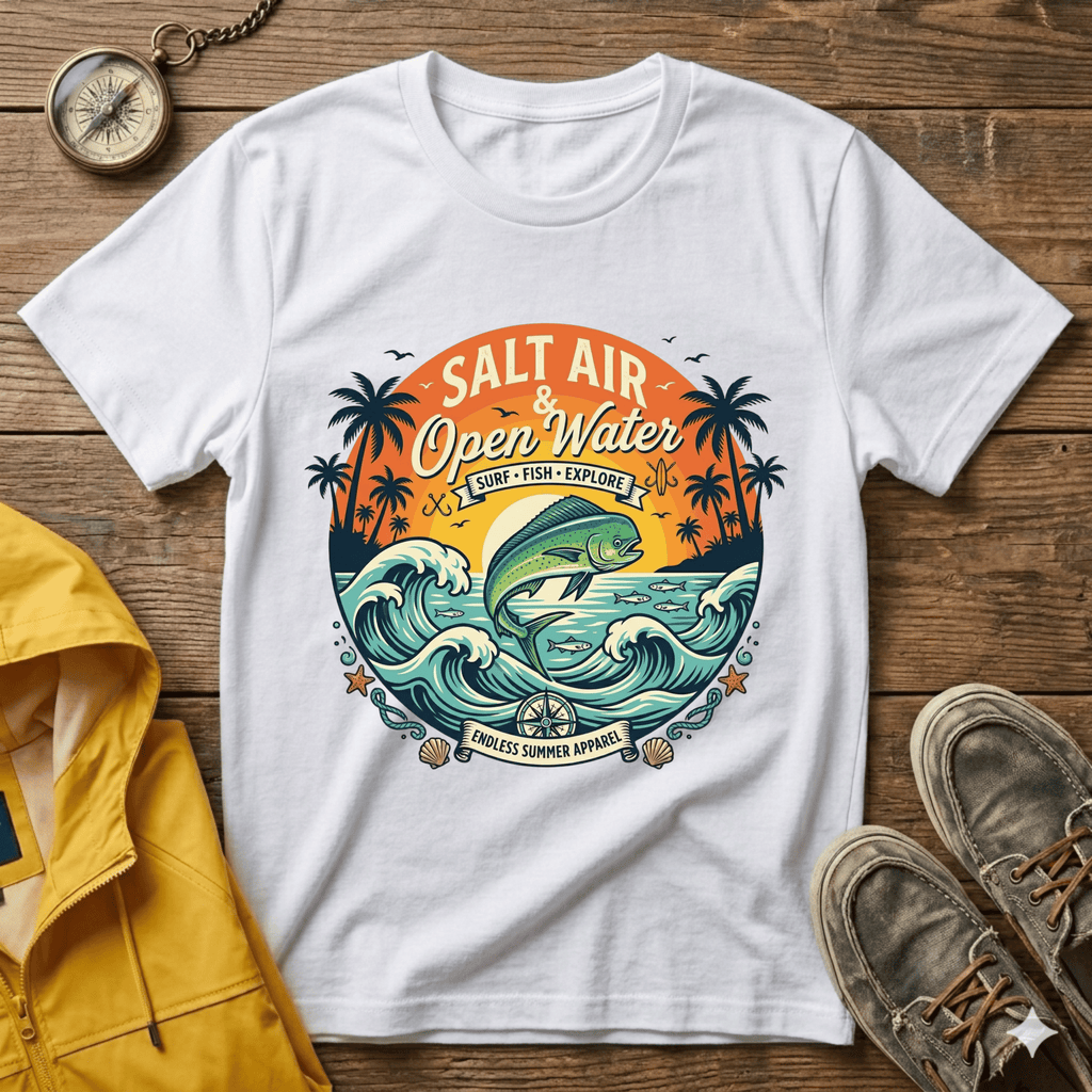 Salt Air & Open Water Surf T-Shirt — Vintage Ocean Waves Tee