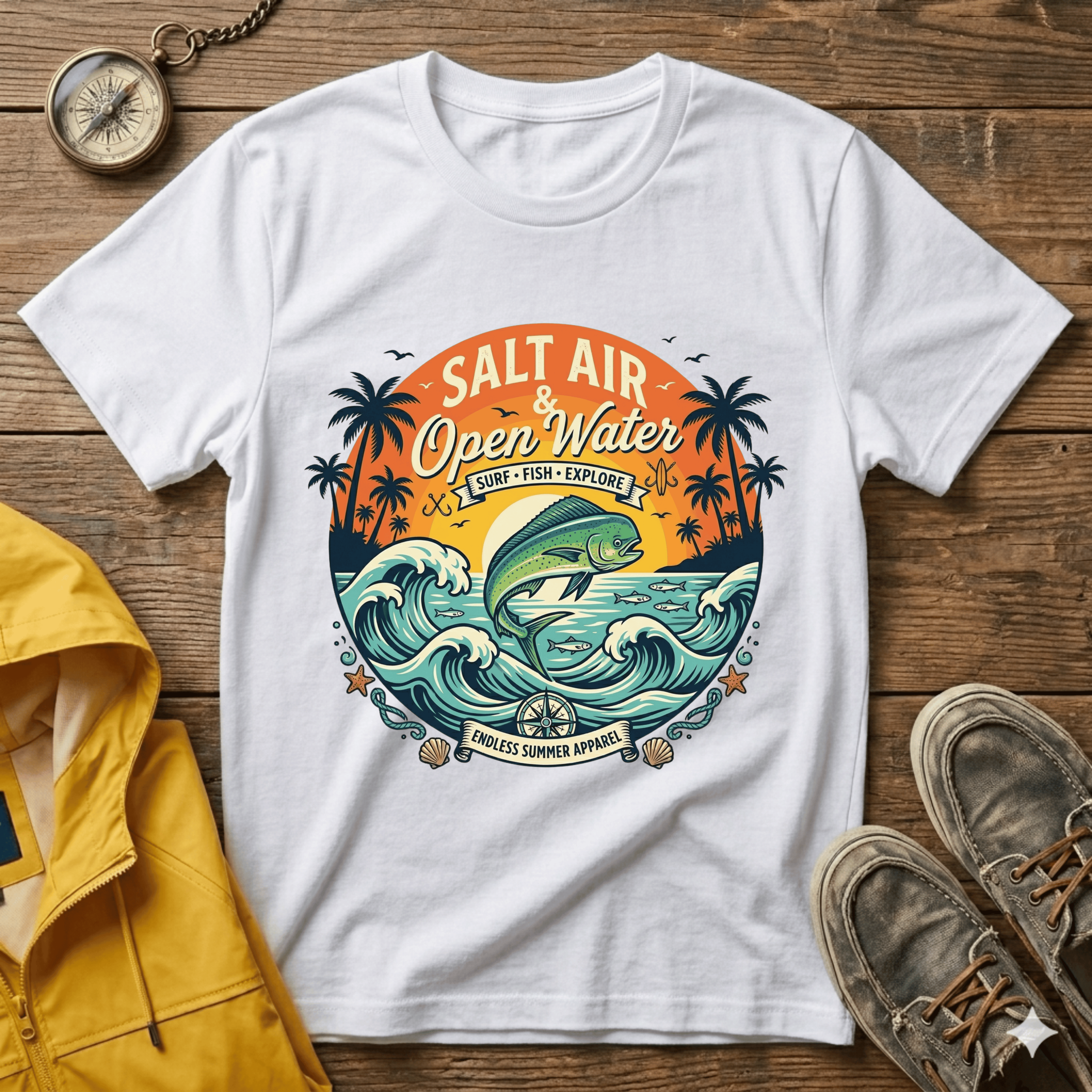 Salt Air & Open Water Surf T-Shirt — Vintage Ocean Waves Tee