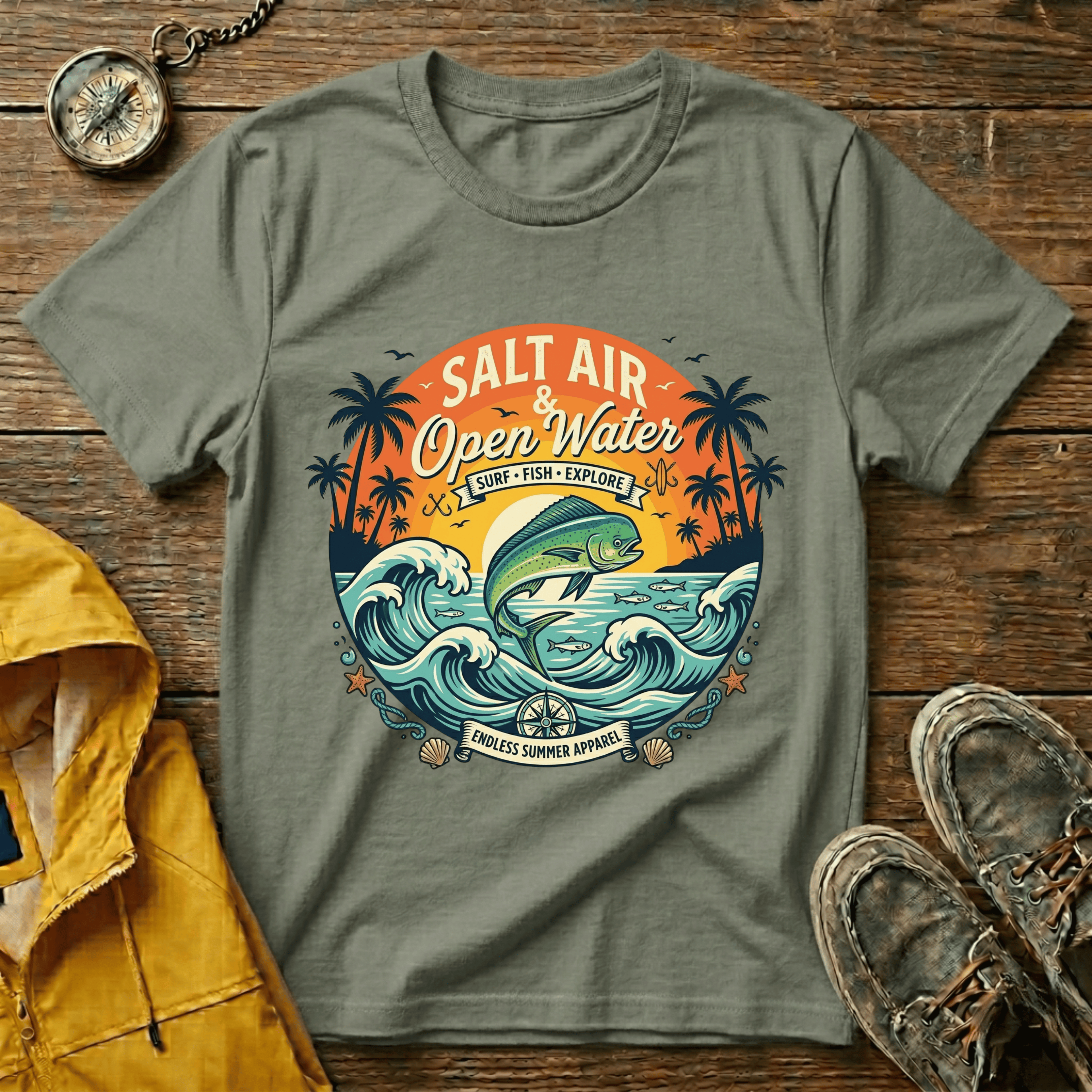 Salt Air & Open Water Surf T-Shirt — Vintage Ocean Waves Tee