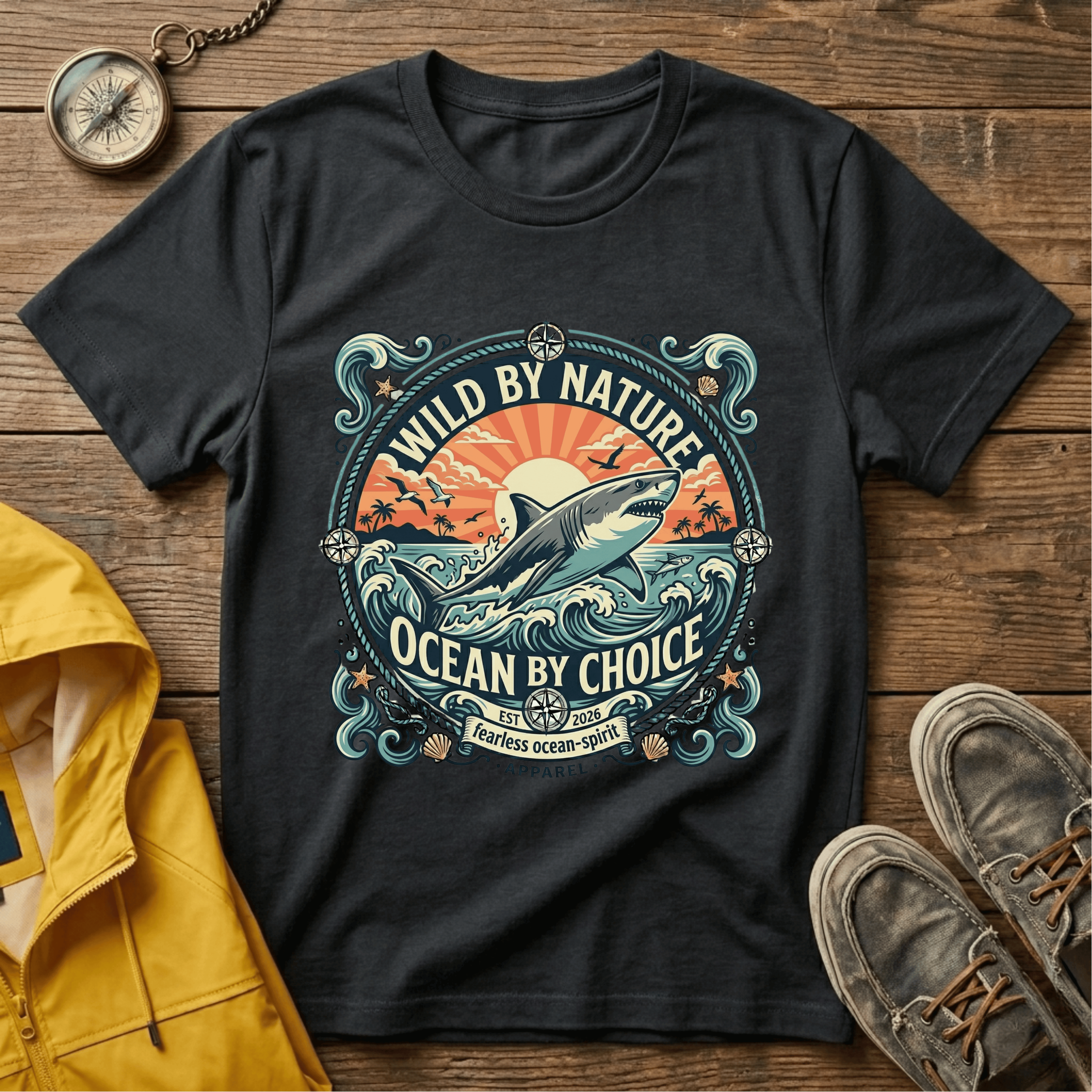 Wild By Nature Shark T-Shirt — "Ocean By Choice" Vintage Surf Graphic