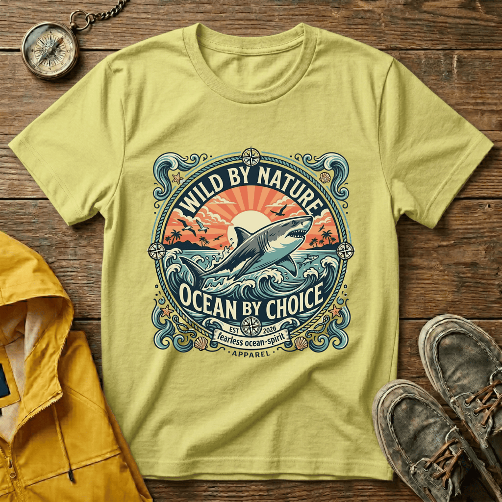 Wild By Nature Shark T-Shirt — "Ocean By Choice" Vintage Surf Graphic
