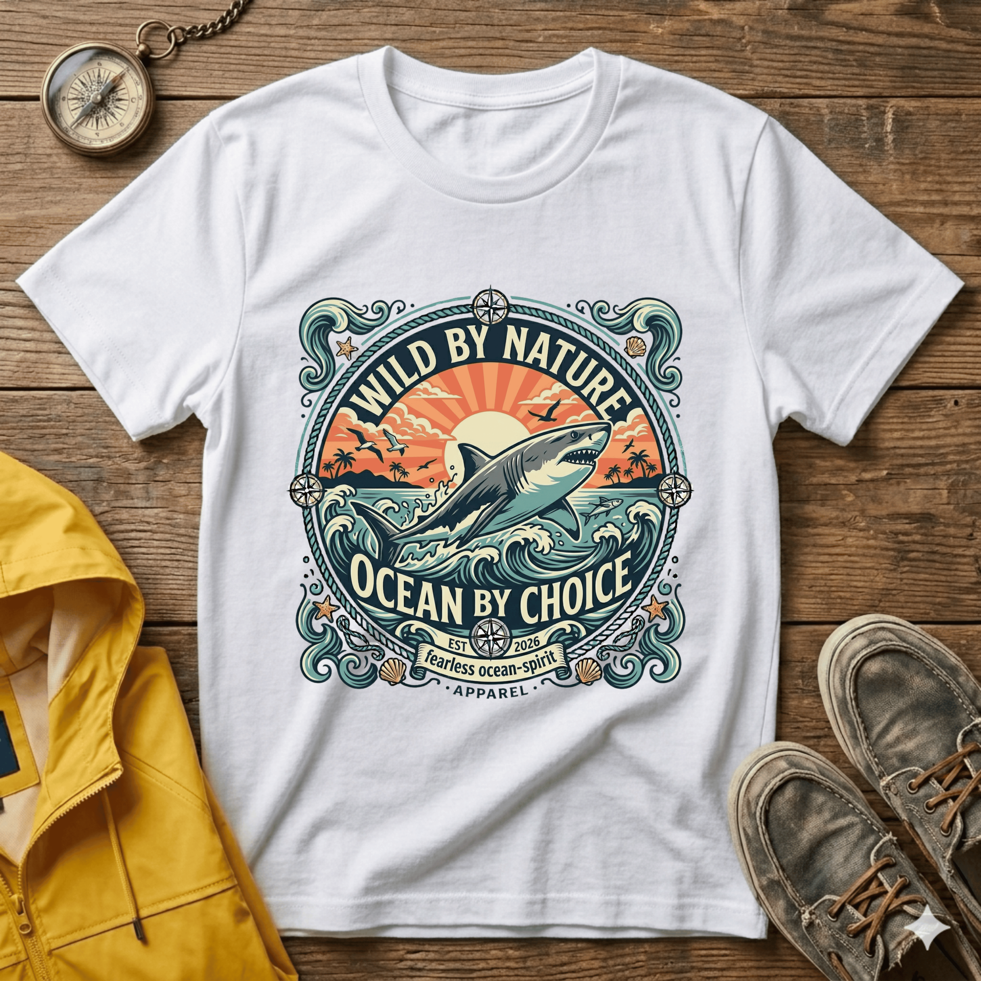 Wild By Nature Shark T-Shirt — "Ocean By Choice" Vintage Surf Graphic