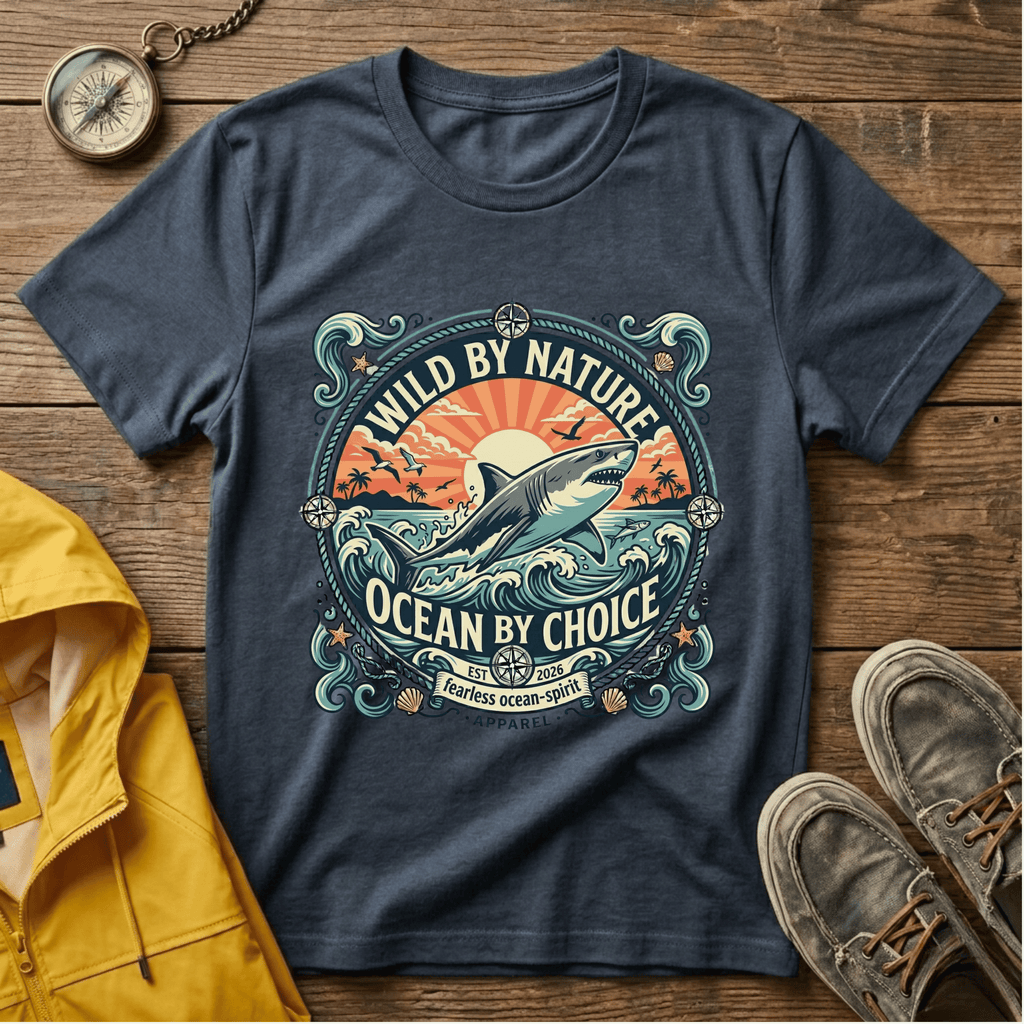 Wild By Nature Shark T-Shirt — "Ocean By Choice" Vintage Surf Graphic