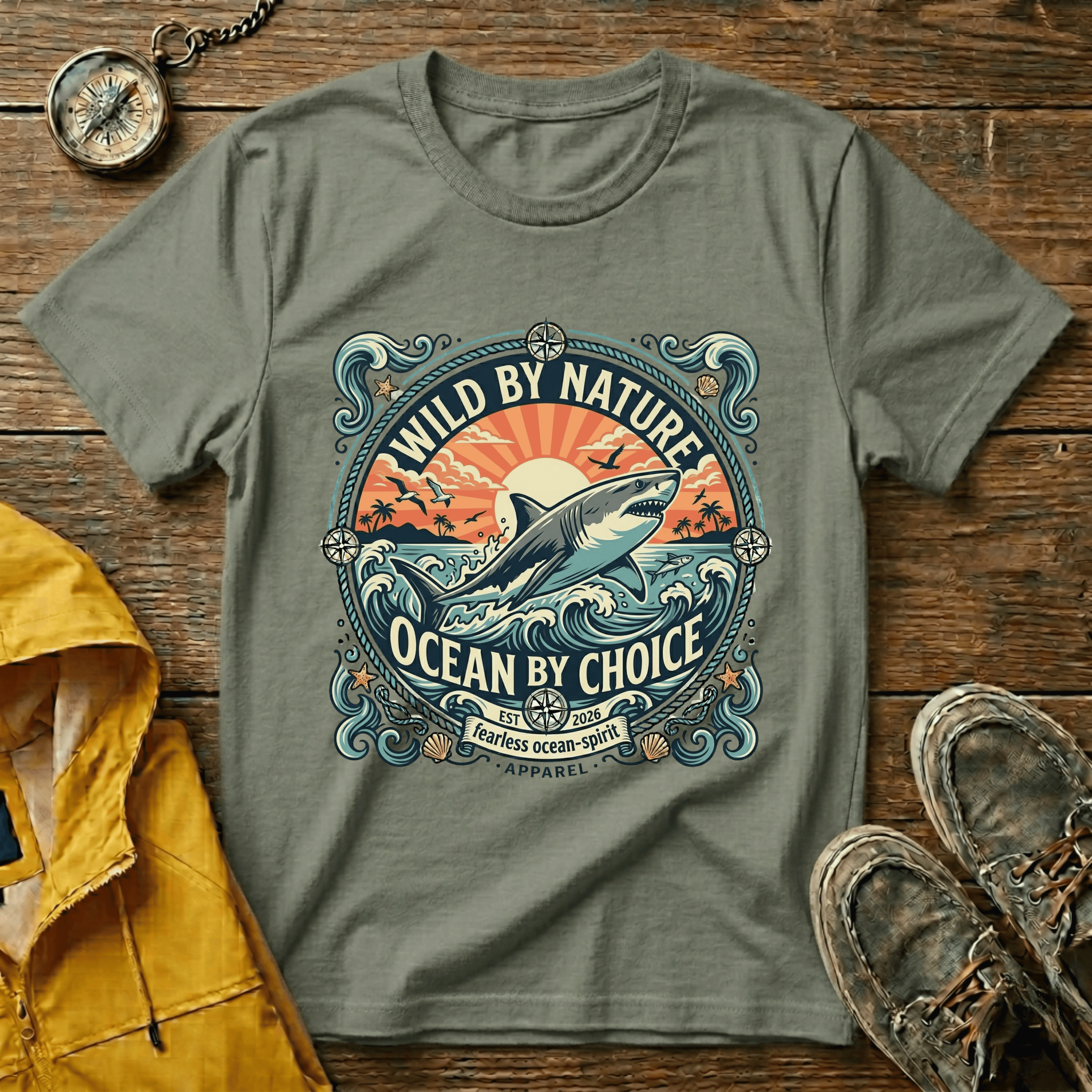 Wild By Nature Shark T-Shirt — "Ocean By Choice" Vintage Surf Graphic